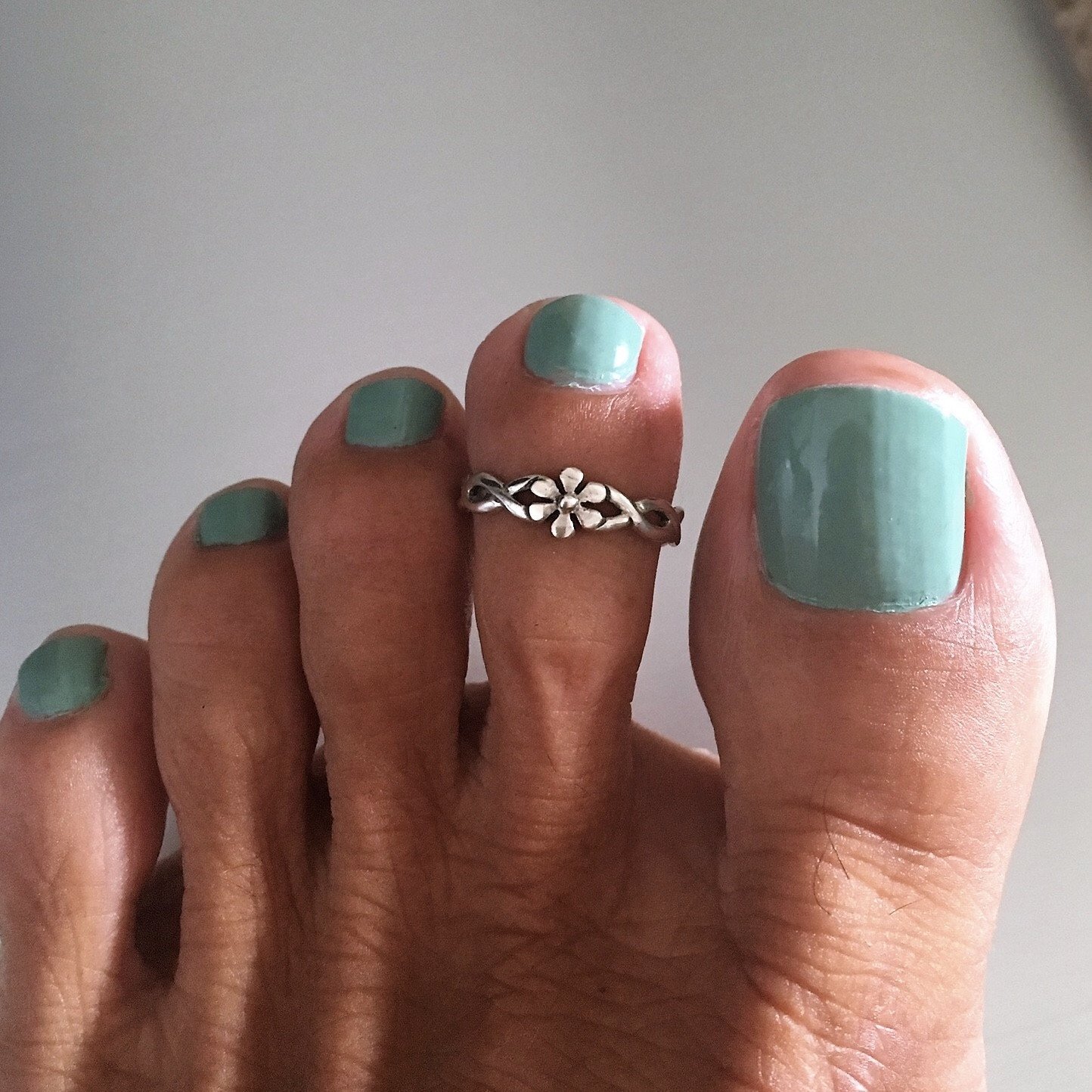 Sterling Silver Flower with Braided Band Toe Ring, Flower Ring, Silver Ring