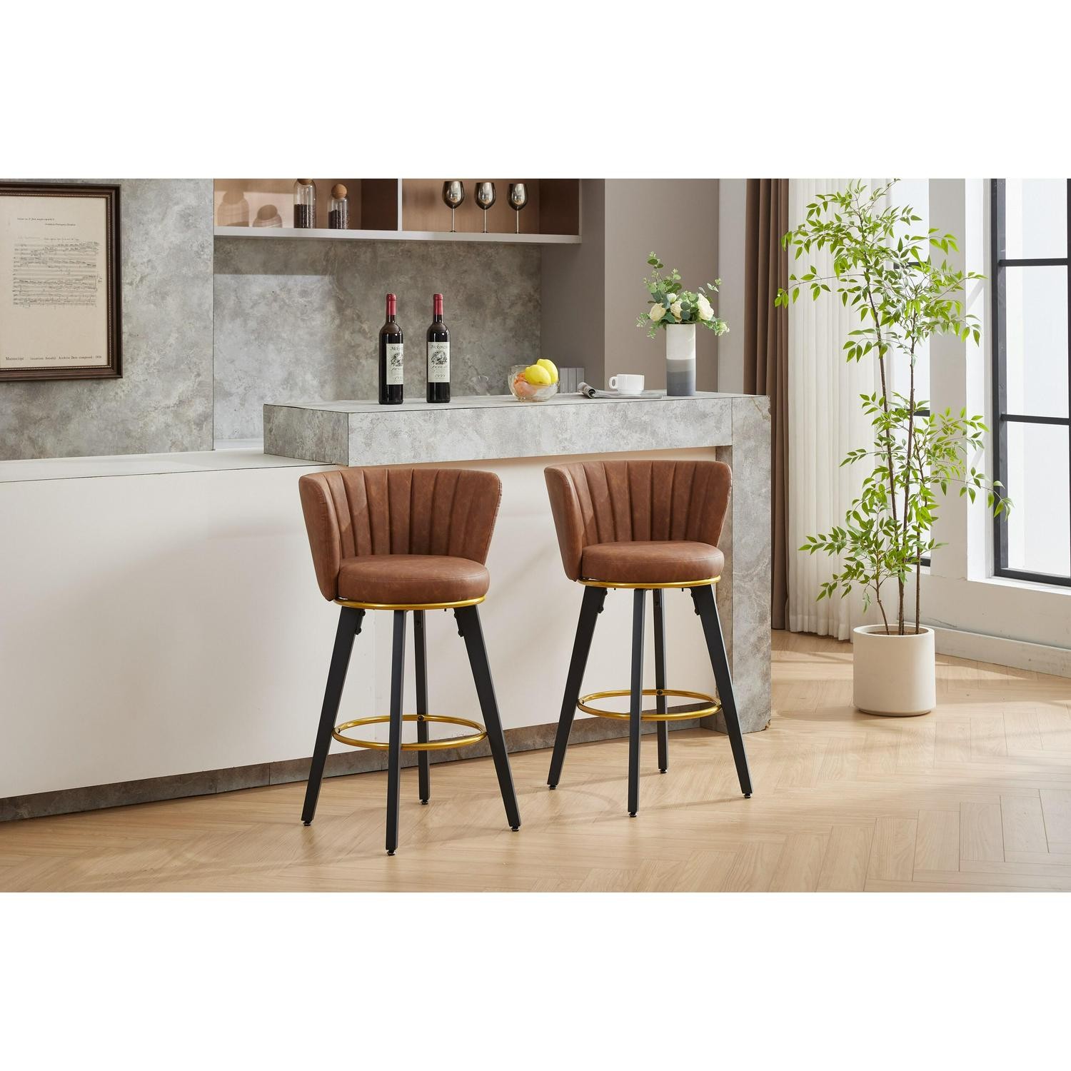 Ostweer Furniture Set Of 2 26 H 360 Swivel Upholstered Barstools - Beige