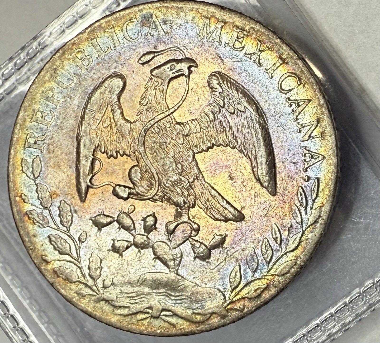 1890 Go Mexico 8 Reales Silver Coin ‼️BEAUTIFUL NATURAL RAINBOW TONER‼️
