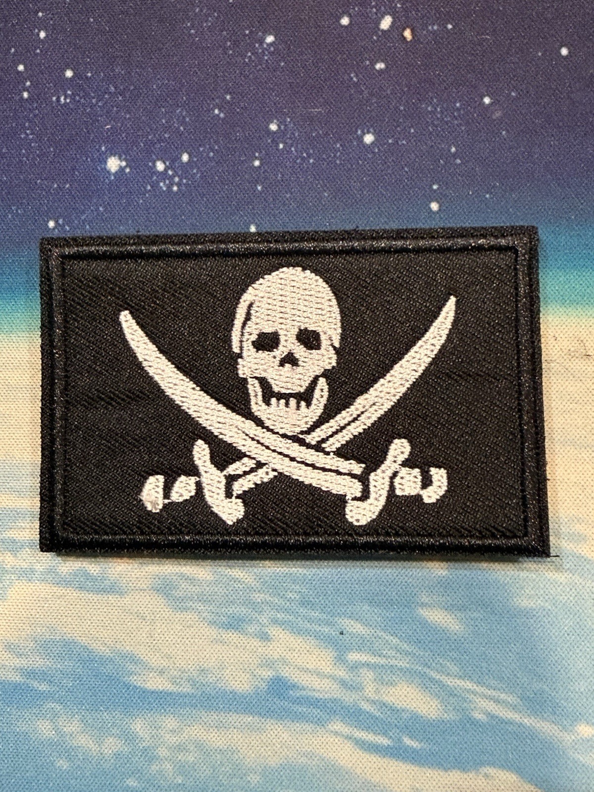 Black/White Skull & Crossed Swords Moral Patch Pirate Hook & Loop
