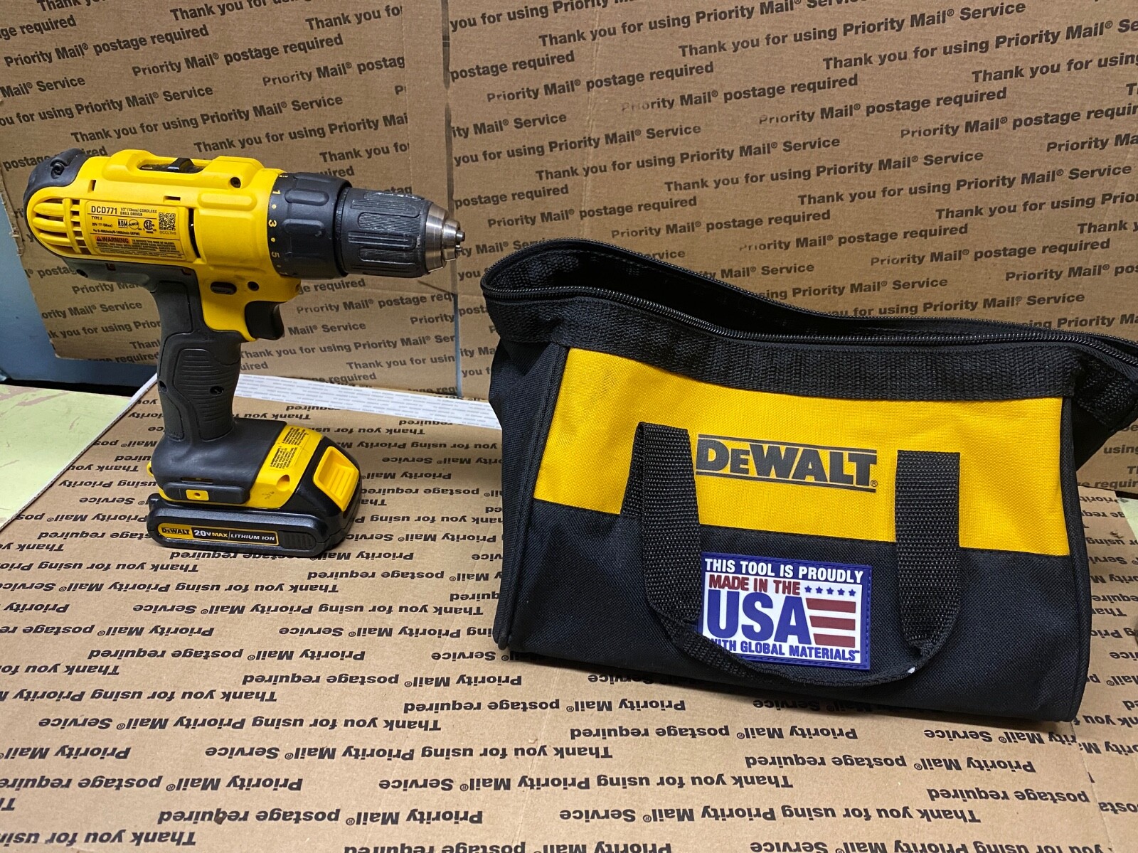 1/2" Cordless Drill 20V  MAX DEWALT #DCD771 (0-450+0-1800 rpm) w/charger.Bag+Bat