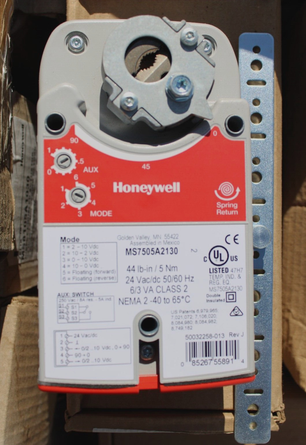 Honeywell MS7505A2130 Spring Return Direct Coupled Actuator 44lb-in 24 VAC/DC