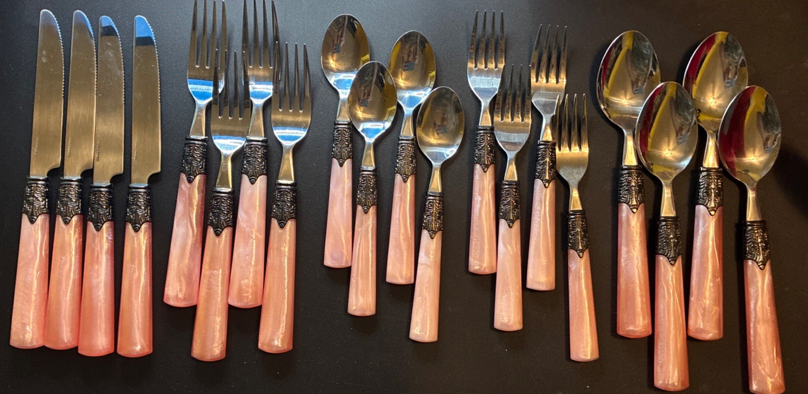 Vintage Gibson Pink Pearl Roseland Pearlescent Flatware Set for 4  (20 Pieces)