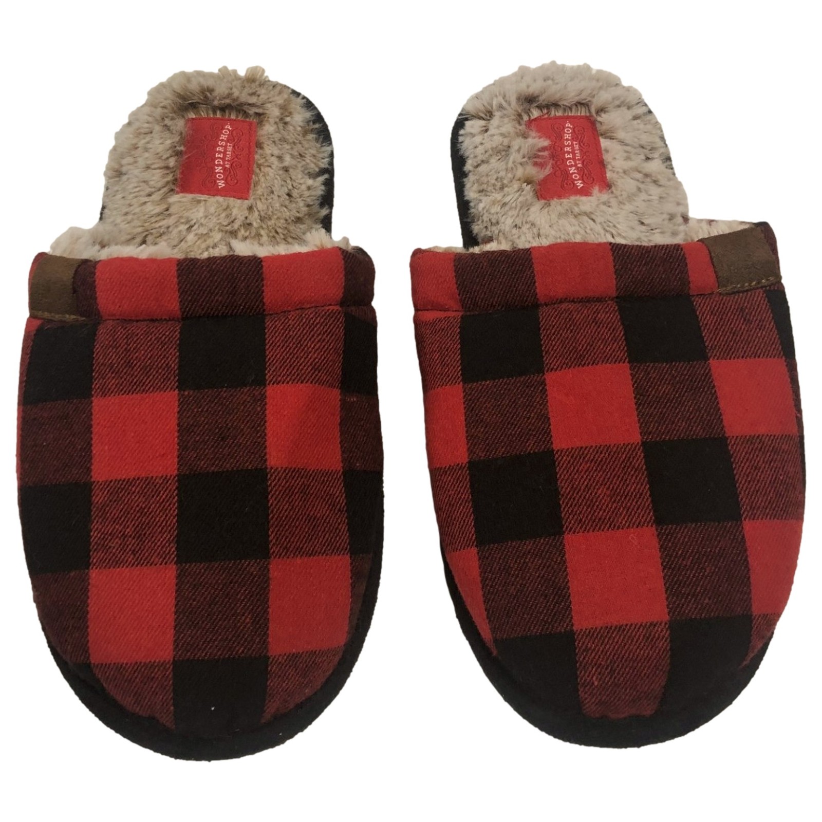 Womens Red Buffalo Plaid Christmas Slippers Scuffs Small (5-6)