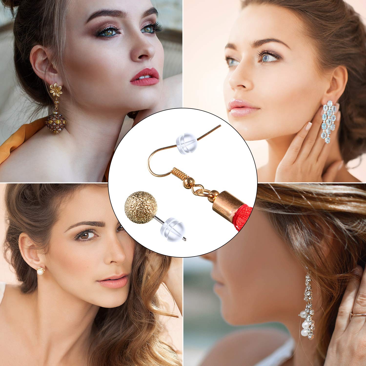100 Pieces Clear Earring Backs Hamburger Shaped Safety Backs Secure Locking