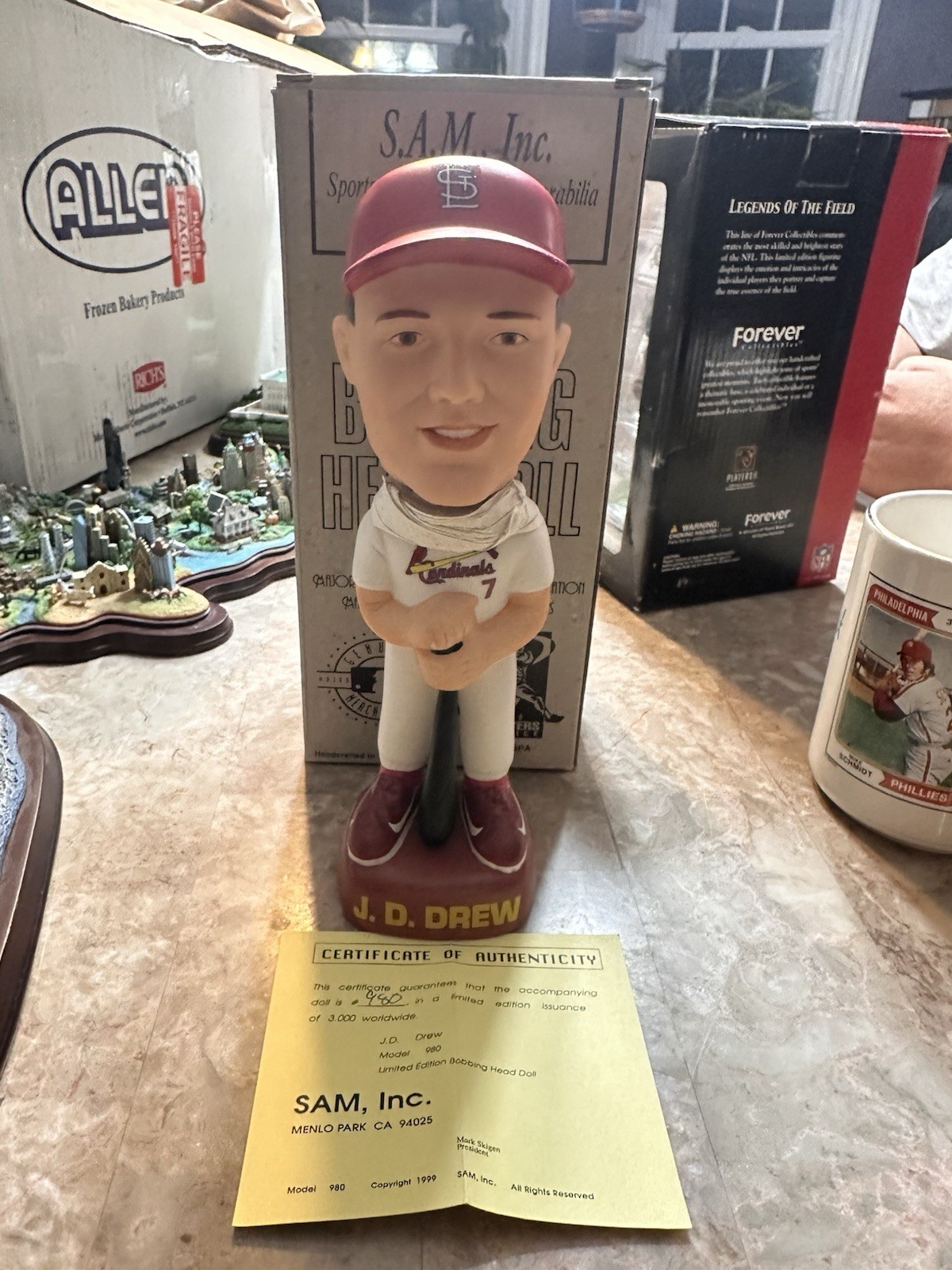 RARE 1999 J.D. Drew SAMS WHITE UNIFORM Bobblehead/3,000, St. Louis Cardinals!!