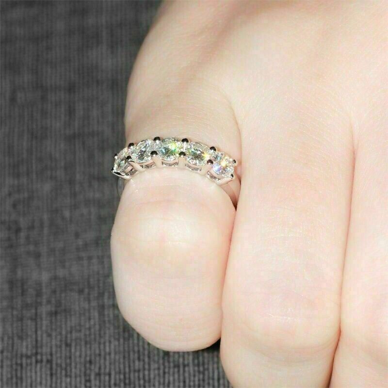 5 Stone 2.50 Ct Round Cut Off White Treated Diamond Ring 925 Sterling Silver