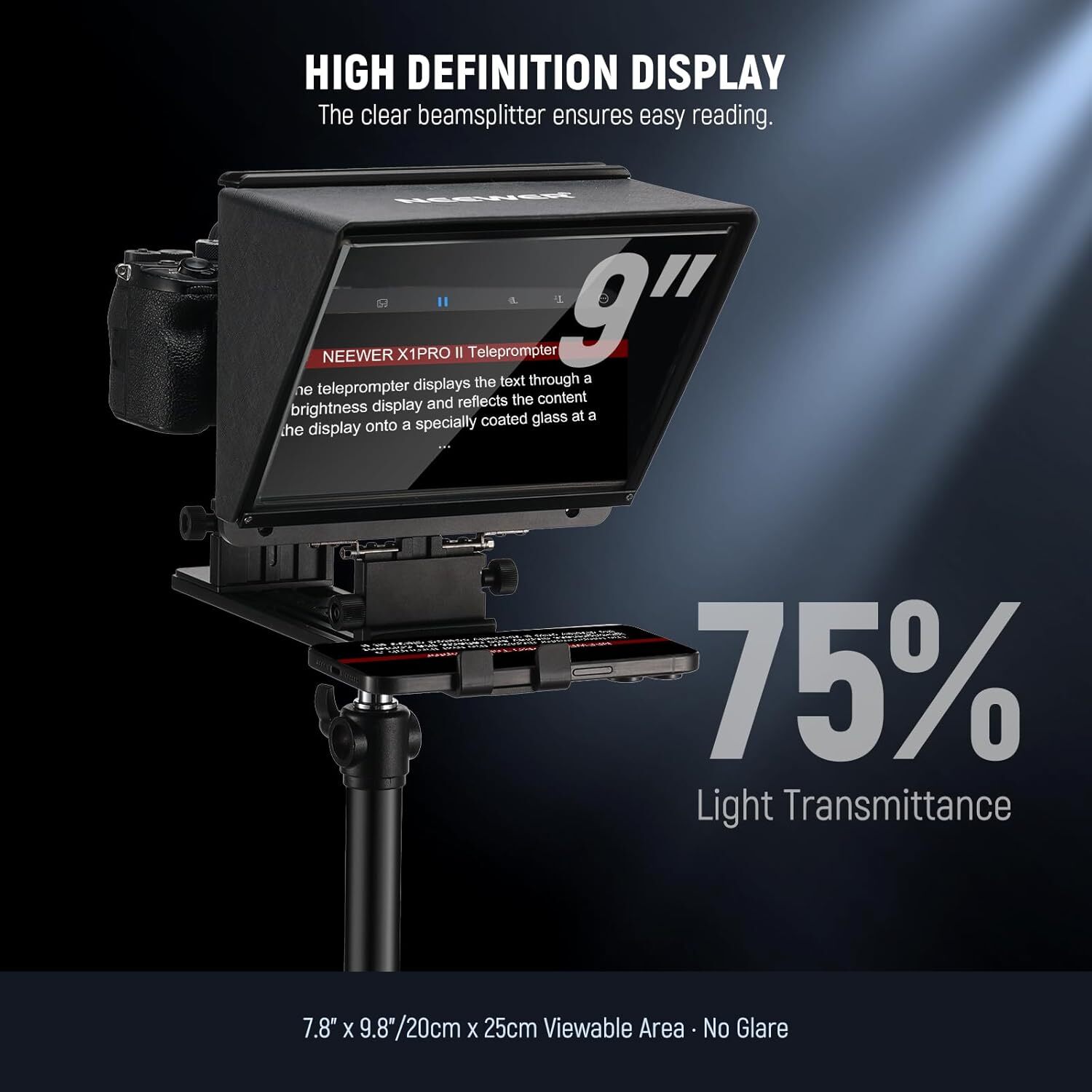 NEEWER X1 Pro II 9" Prompter Wireless Portable Teleprompter for Smartphone Phone