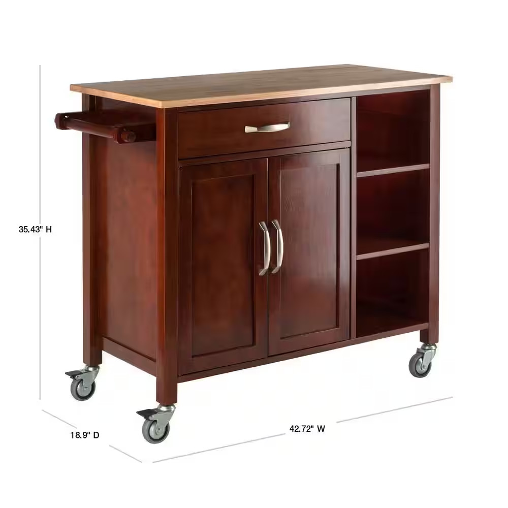 Mabel Walnut Kitchen Cart with Natural Wood Top
