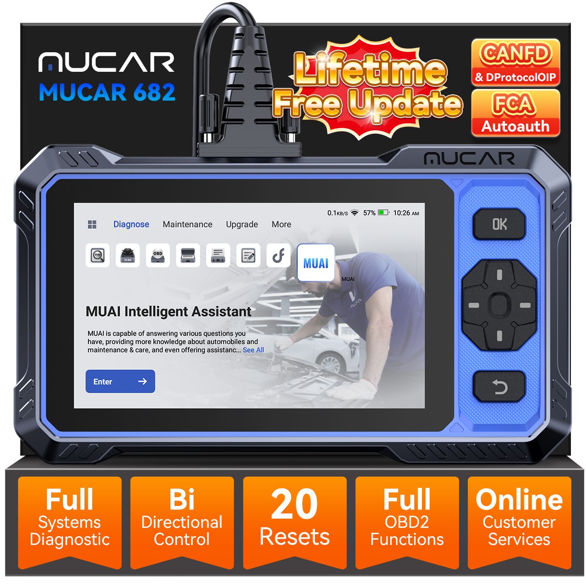 2026 Mucar 682 Fault Code Reader OBD2 Scanner ABS SRS Car Diagnostic Tool US