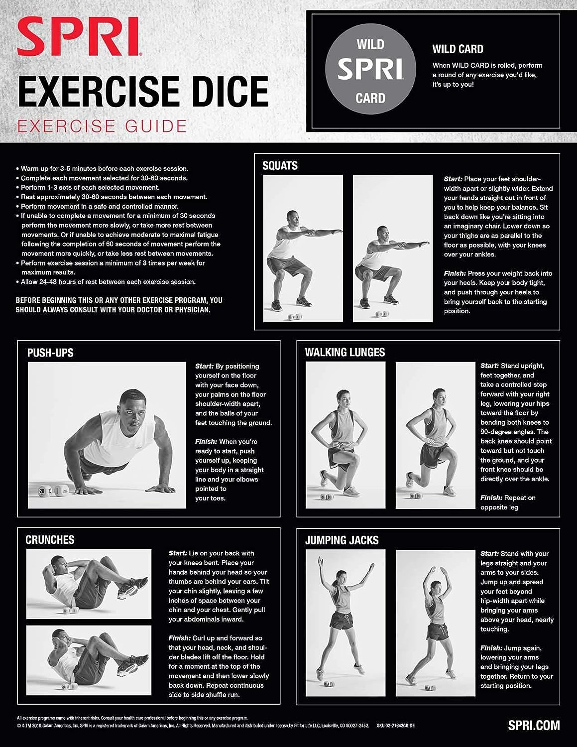 Exercise Dice (6-Sided) - Game for Group Fitness & Exercise Classes - Includes P