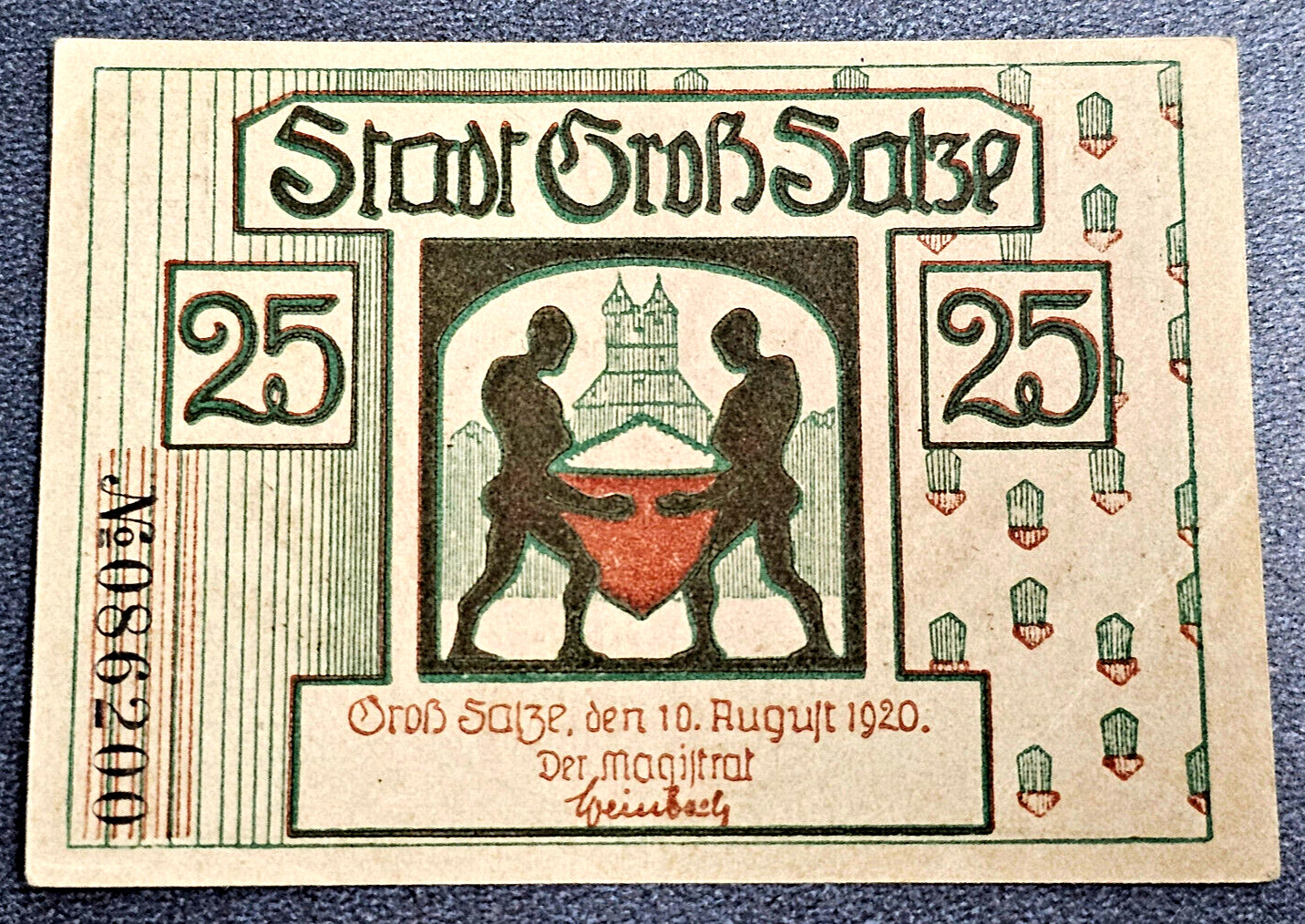 GROSS SALZE NOTGELD 25 PFENNIG 1920 EMERGENCY MONEY GERMANY BANKNOTE (34024)