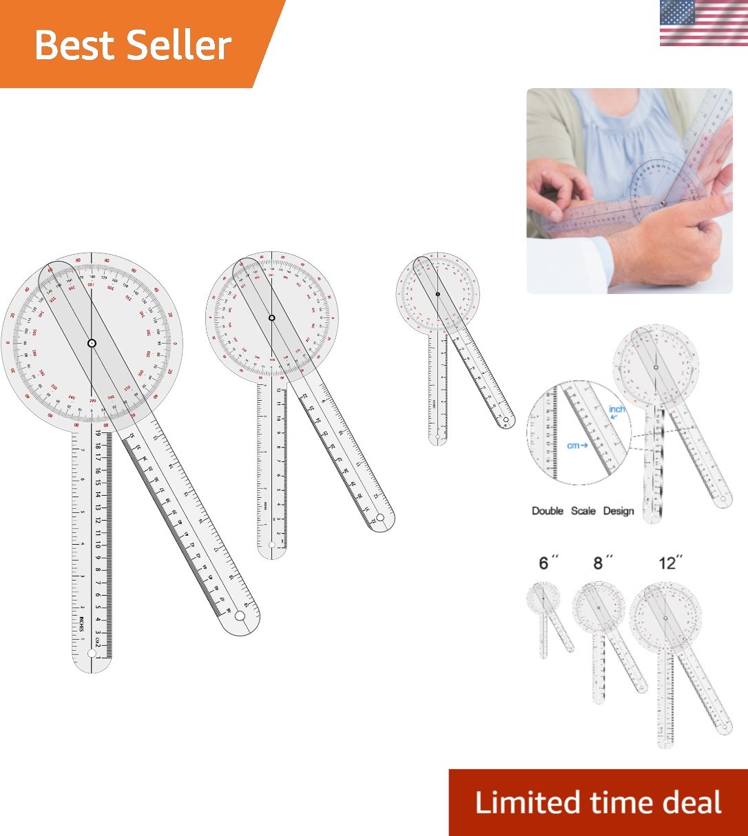 Transparent Goniometer Set: 12'', 8'', 6'' - Perfect for Therapists & Trainers