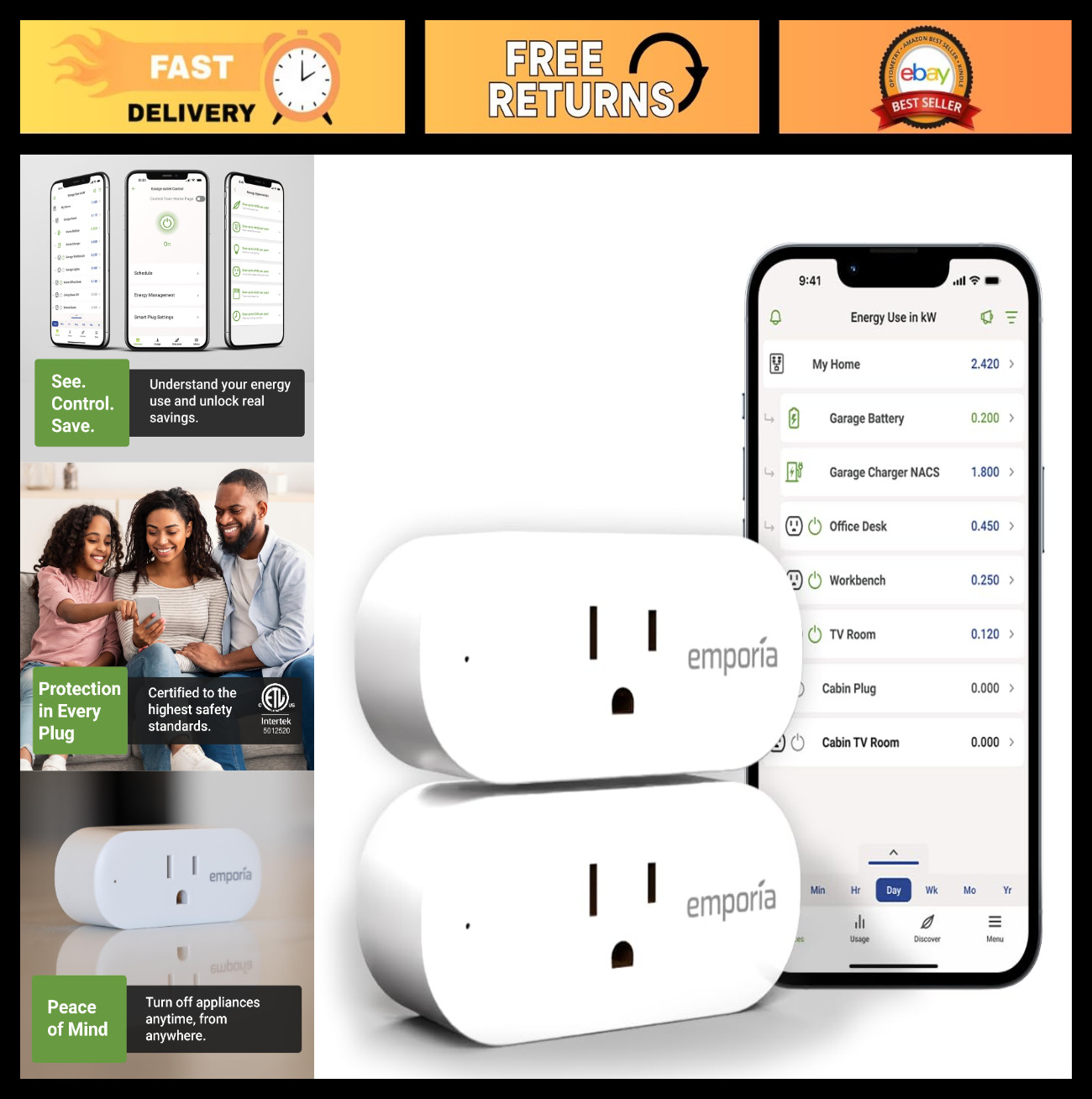 WiFi Smart Plug Outlet with Timer & Energy Monitor, Works with Alexa & Google Ho