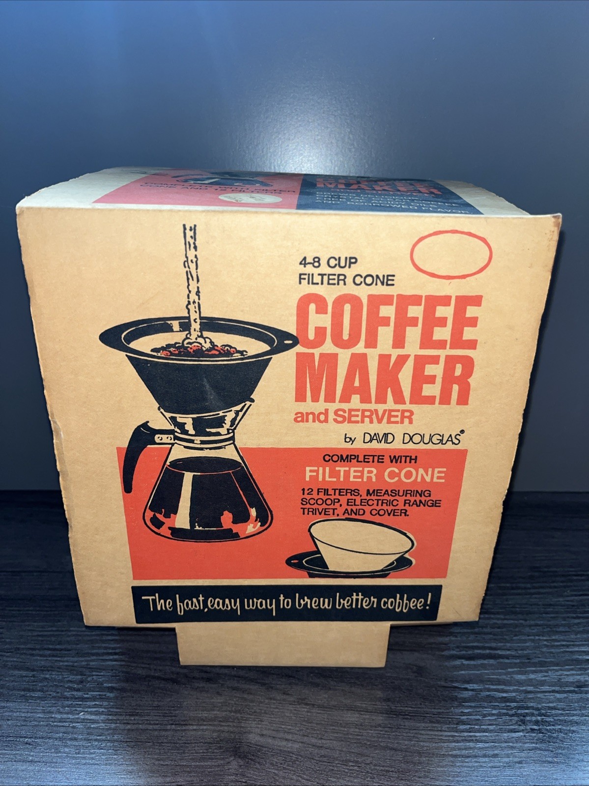 David Douglas Vintage MCM Glass 4-8 Cup  Coffee Maker+Server. Heatproof. NOS.