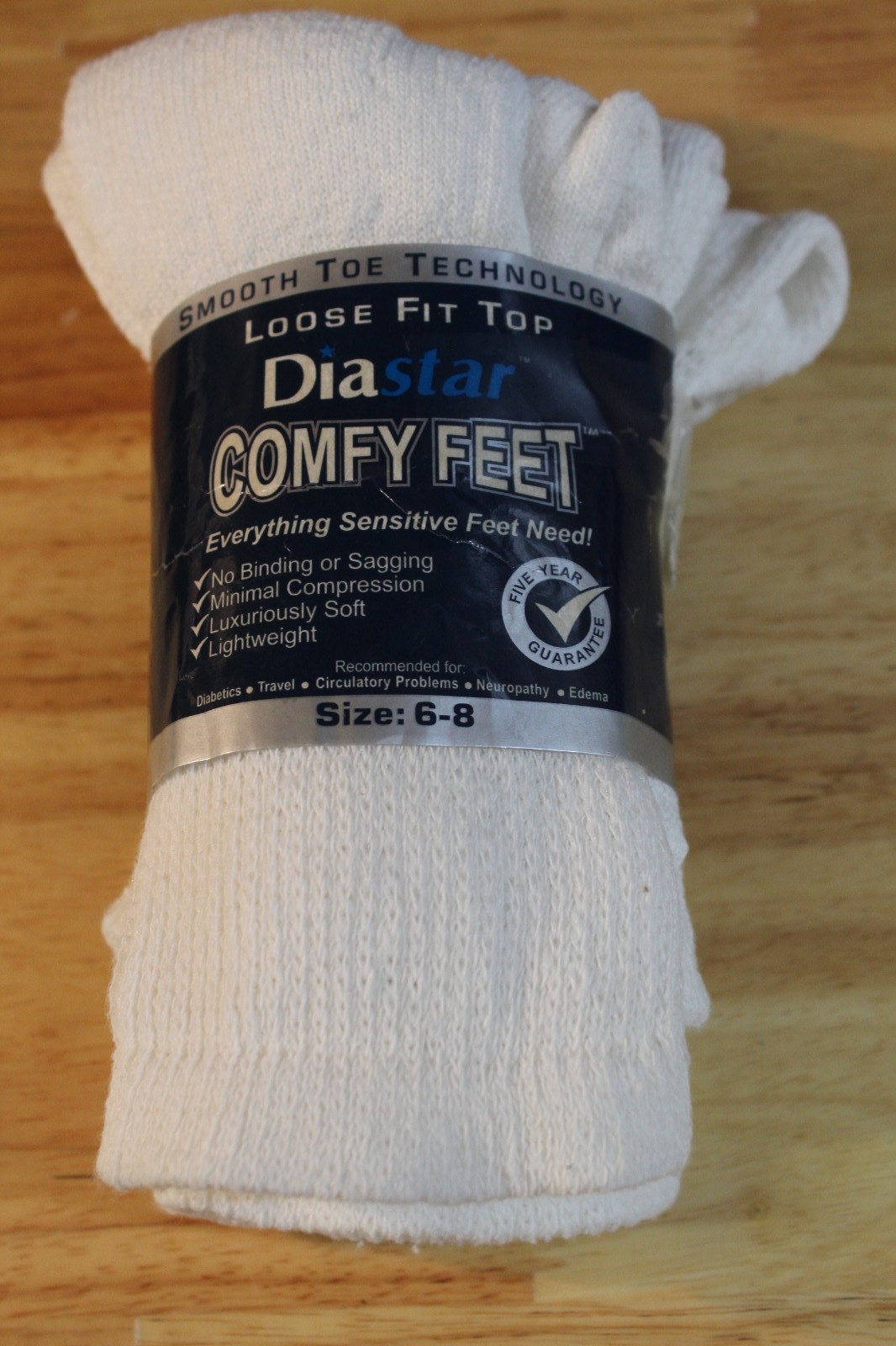 Diastar Comfy Feet Diabetic Socks-White-Size 6-8-NWT