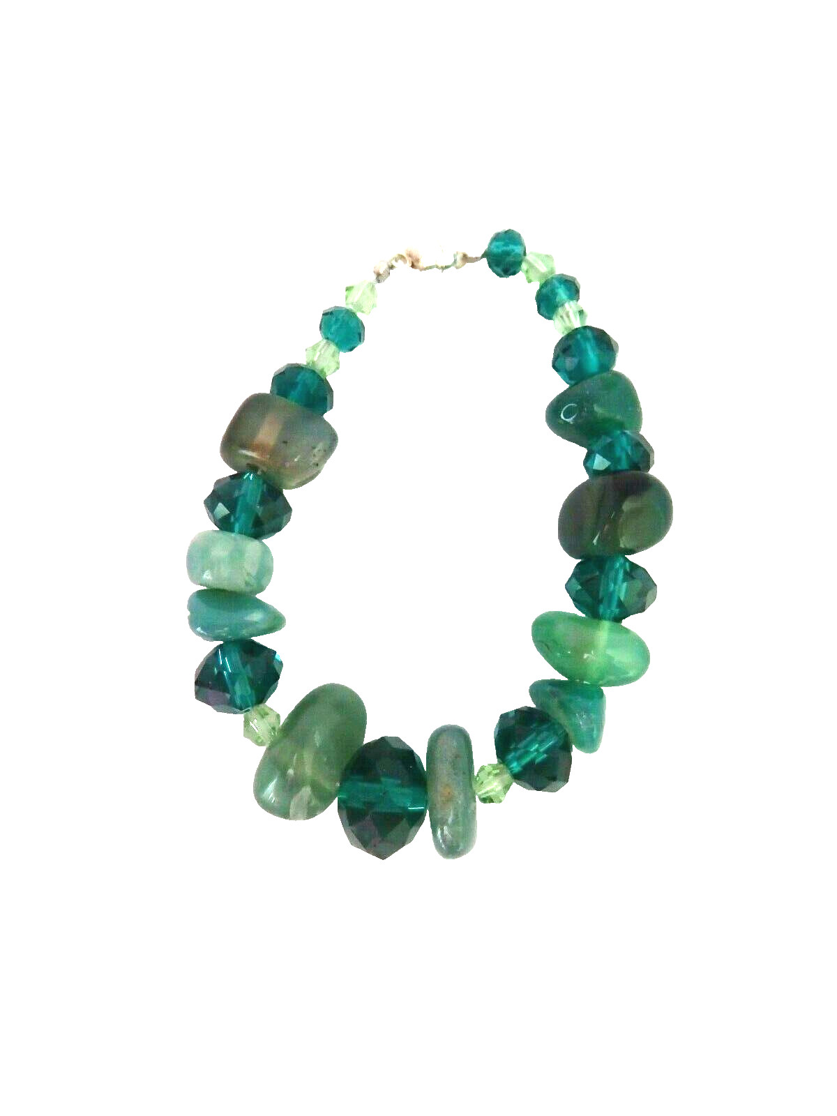 Gorgeous Handcrafted Artisan Jewelry Jade Green Stones & Beads 7" Long