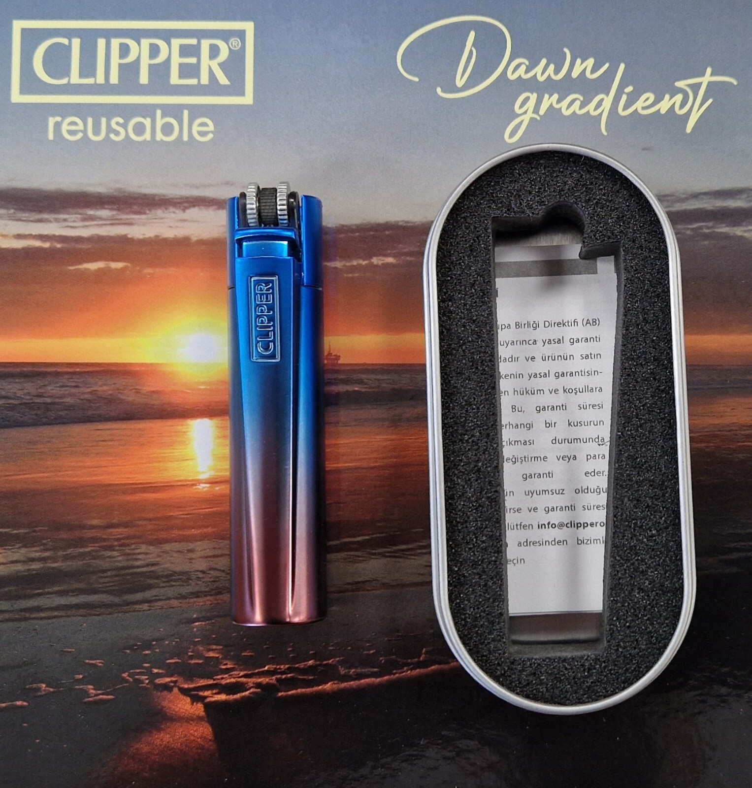 Genuine Clipper Metal Lighter Full Size Dawn Gradient With Chrome Case NEW