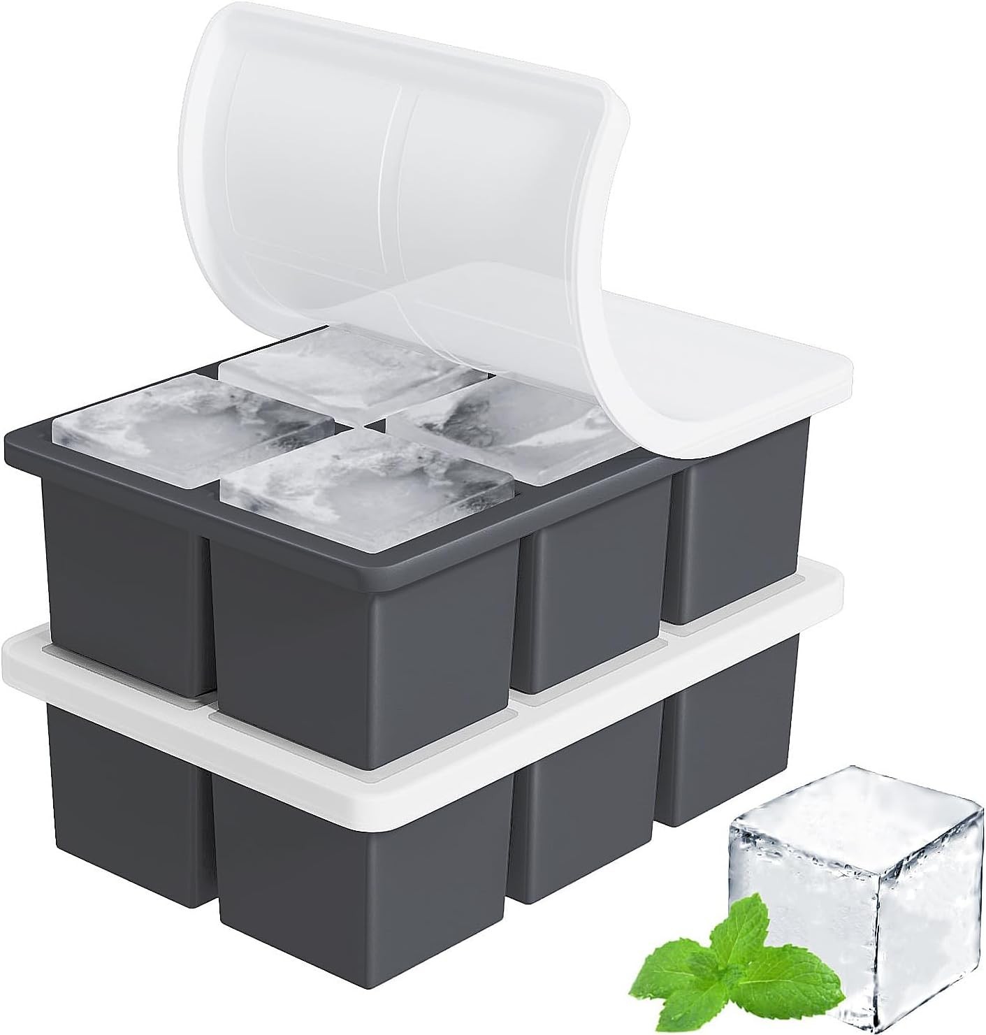 Large Ice Cube Tray for Whiskey: FDDBI Silicone Ice Cube Trays with Lid - 2Pack
