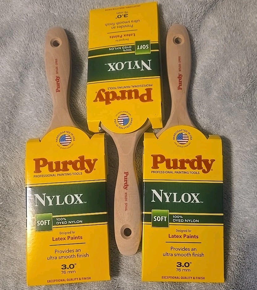 Genuine Purdy Brush Nylox Sprig Flat 3" Paint Brush Lot Of 3 New Latex Paints