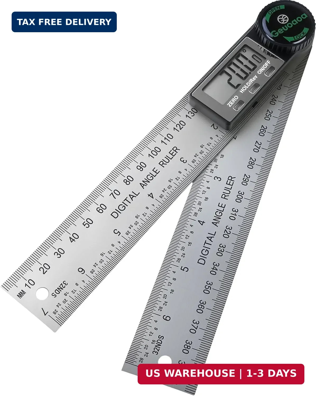 Digital Angle Finder Tool Stainless Steel, 2 Batteries Protractor, 7inch/200mm A