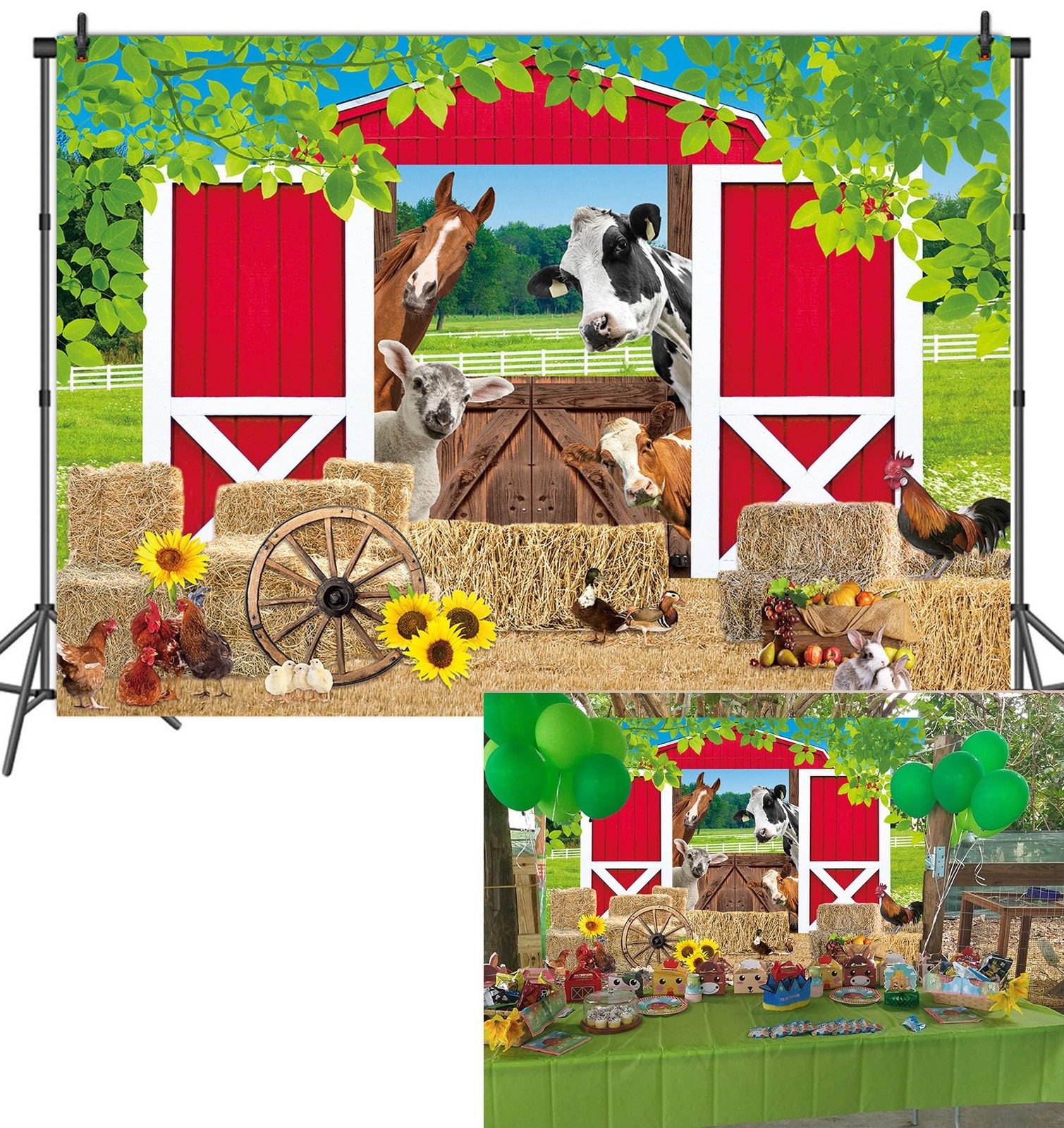 Baifnez Barn Farm Backdrop 8X6Ft Barn Birthday Party Banner Backdrop Farm