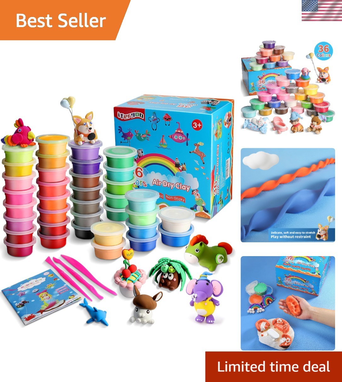 Magic Air Dry Modeling Clay for Kids - 36 Colors with Sculpting Tools Included