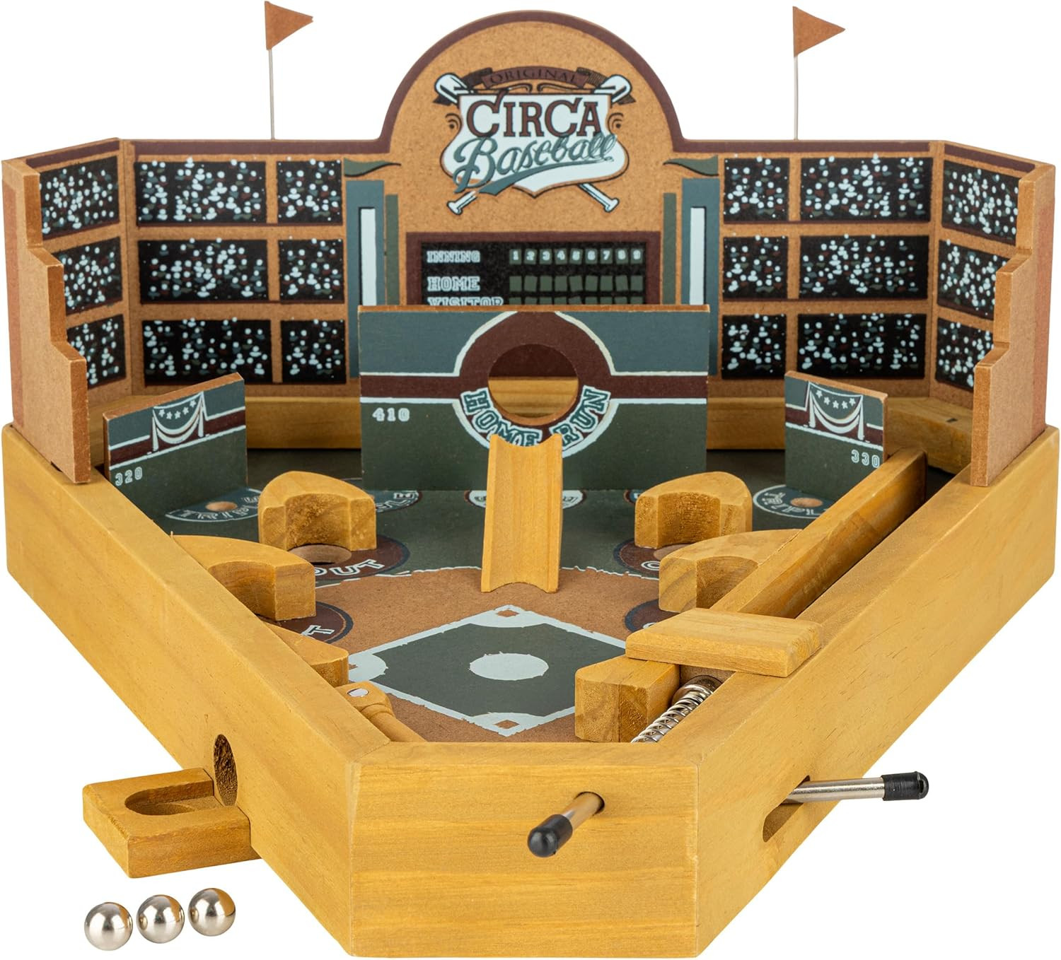 HEY! PLAY! 12-HY2070 Baseball Pinball Tabletop Skill Game - Classic Miniature Wo
