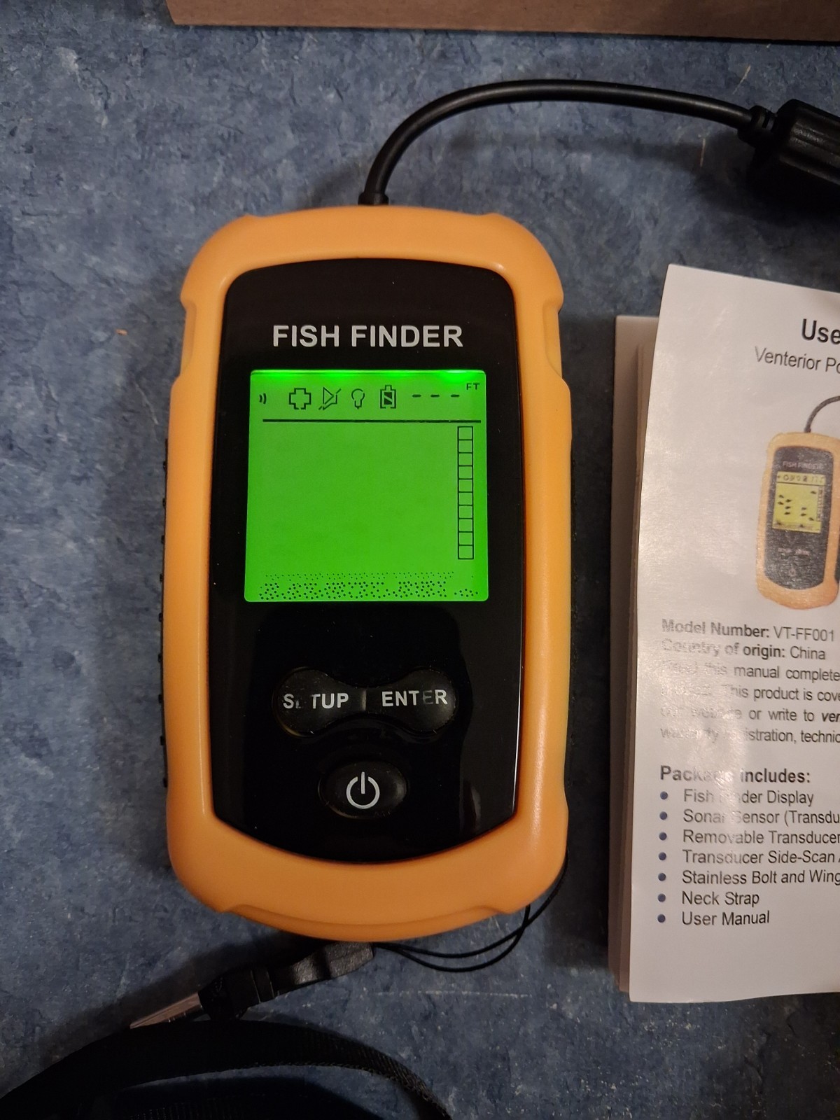 Venterior Portable Fish Finder-Handheld Sonar-LCD Display-Castable Transducer