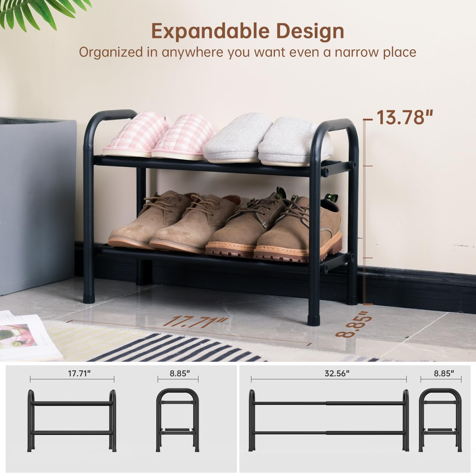 2-Tier Expandable Shoe Rack,Adjustable Shoe Shelf Storage Organizer Heavy Dut...