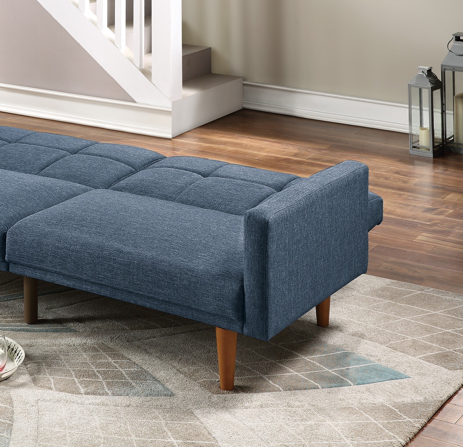 Transitional Look Living Room Sofa Couch Convertible Bed Navy Polyfiber 1pc Tuft