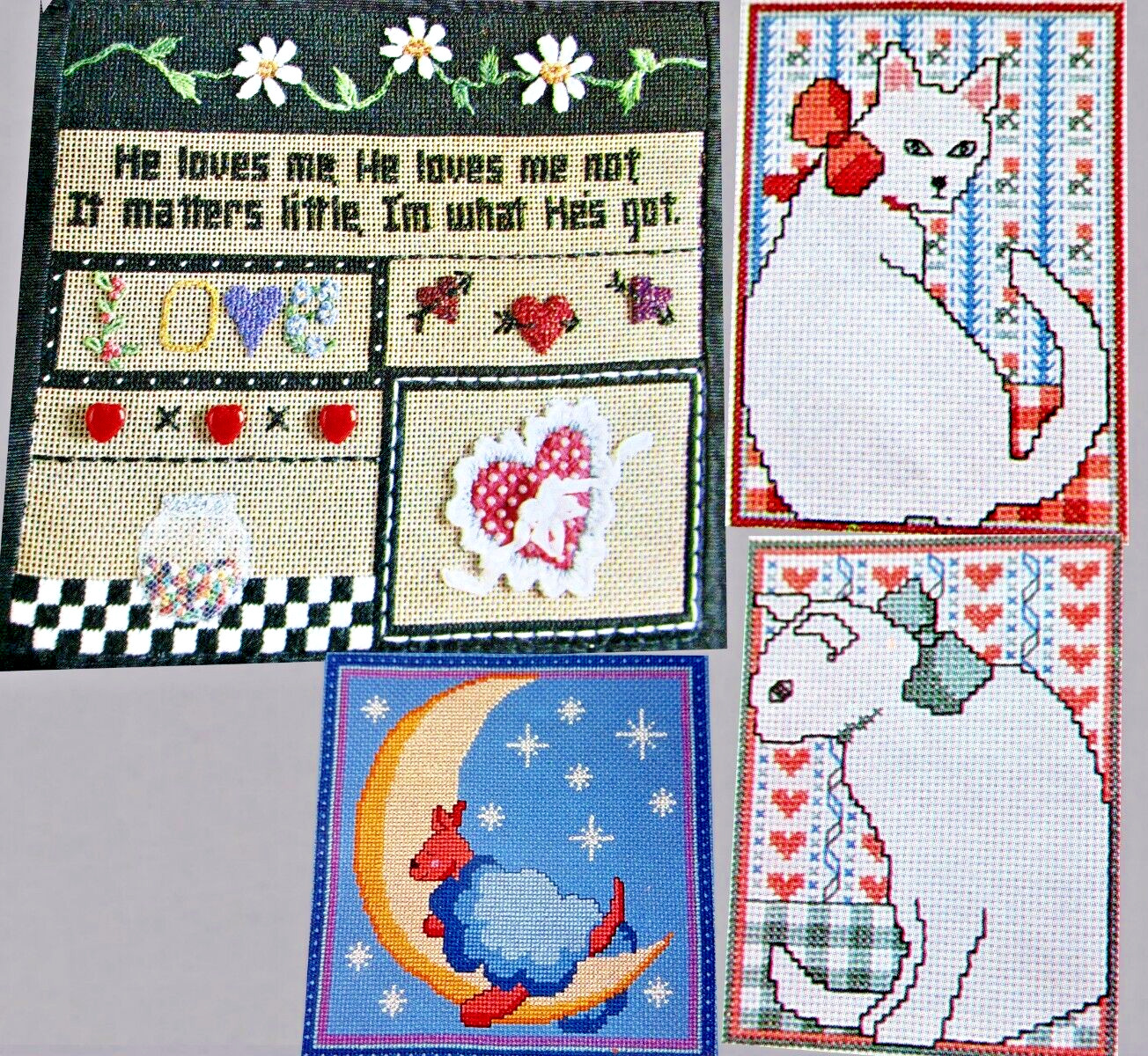 Loves Me Not Two White Cats Kangaroo In The Moon Nursery CROSS STITCH PATTERNS