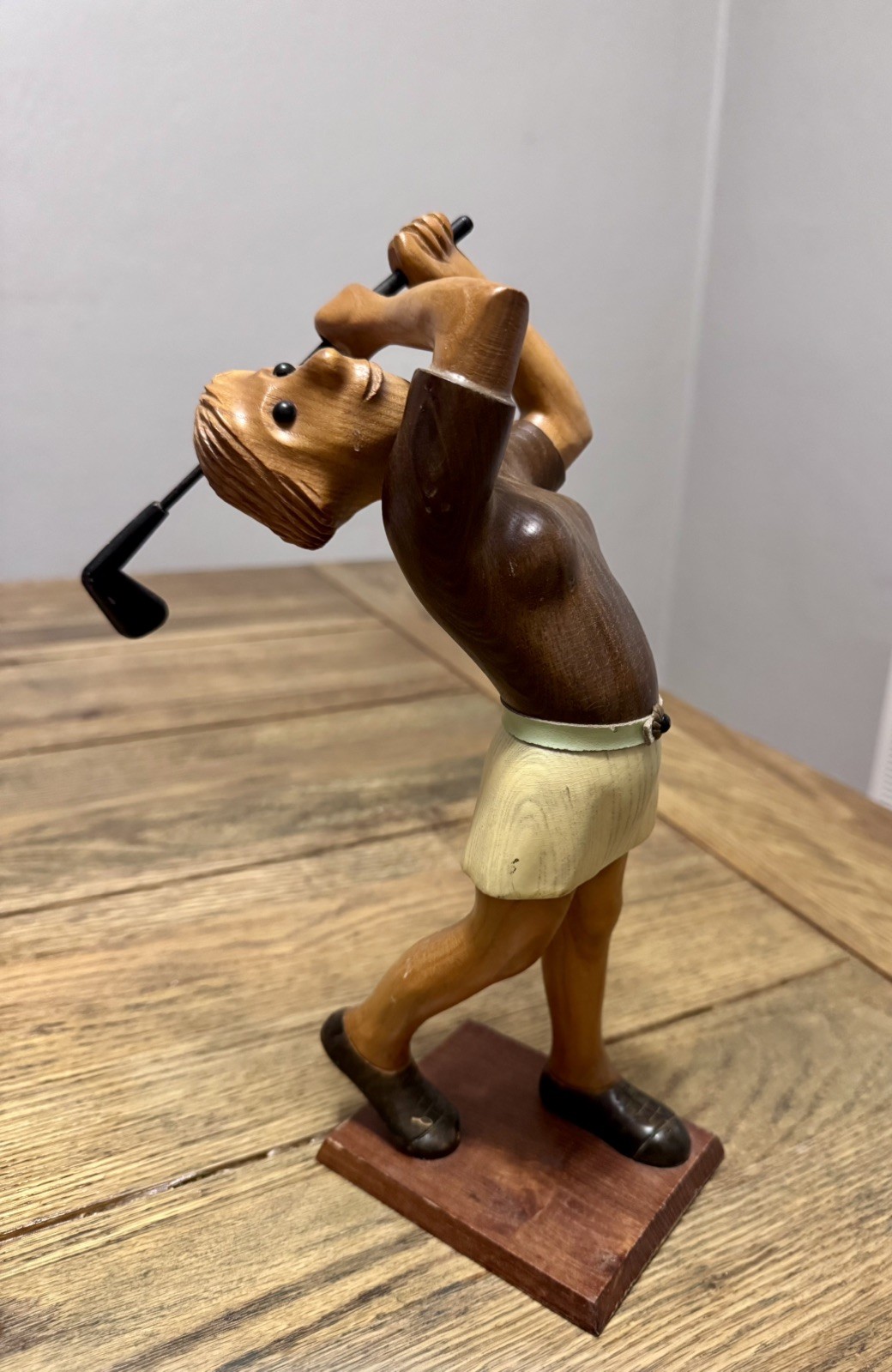 Vintage Romer Wooden Hand Carved Rare Teal Female Golfer Sculpture Italy 12"