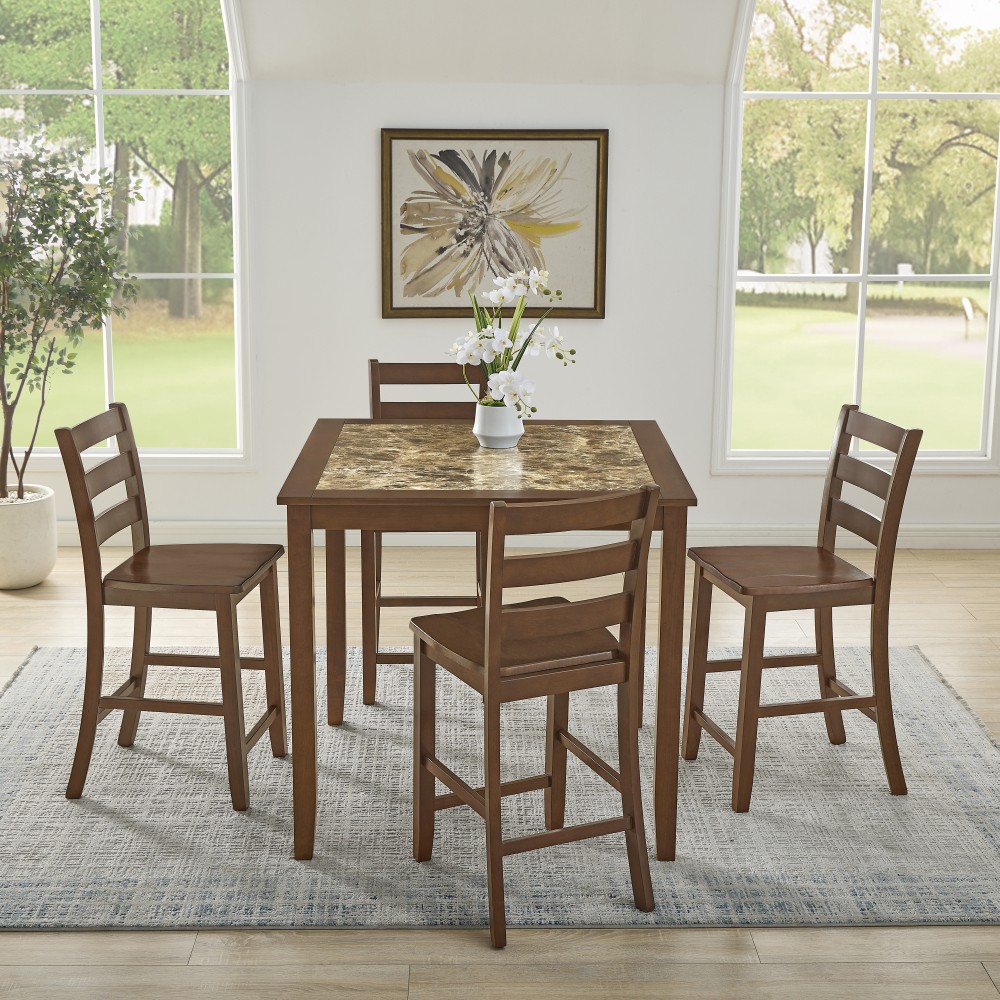 Brown 5 Piece Dining/Bar Table Set - Retro-Style Breakfast Table for Dining Room