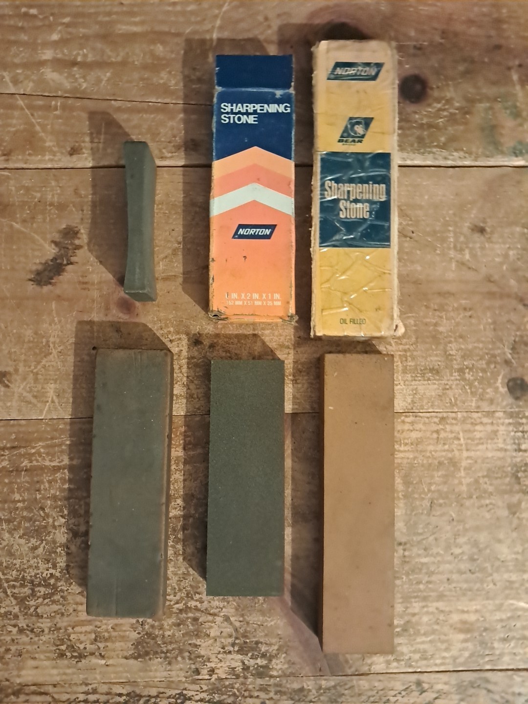 Vintage Norton India Combination Oilstone IB 6 Fine Bear India Oilstone FB 8 LOT