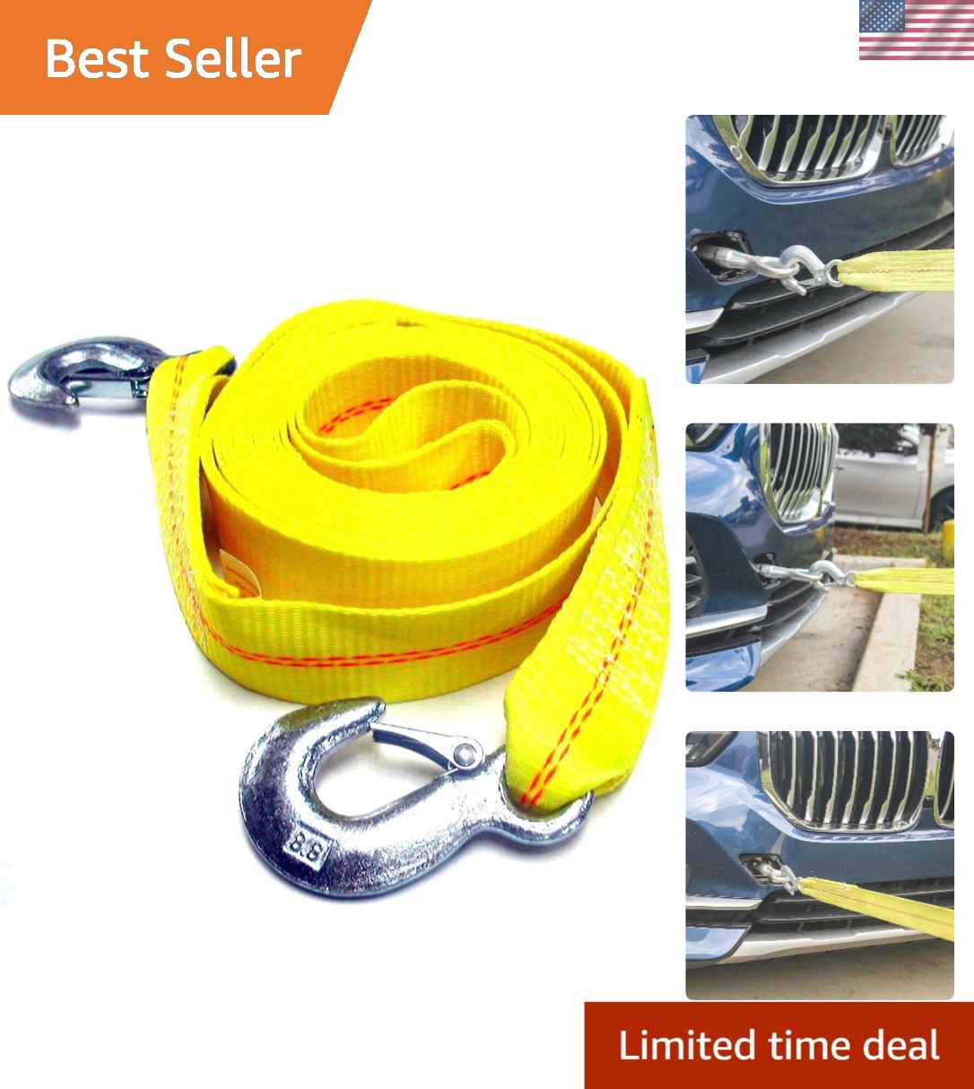 Heavy-Duty 2 Inch x 30 Ft Tow Strap - 10,000 lbs Recovery for SUVs and Trucks
