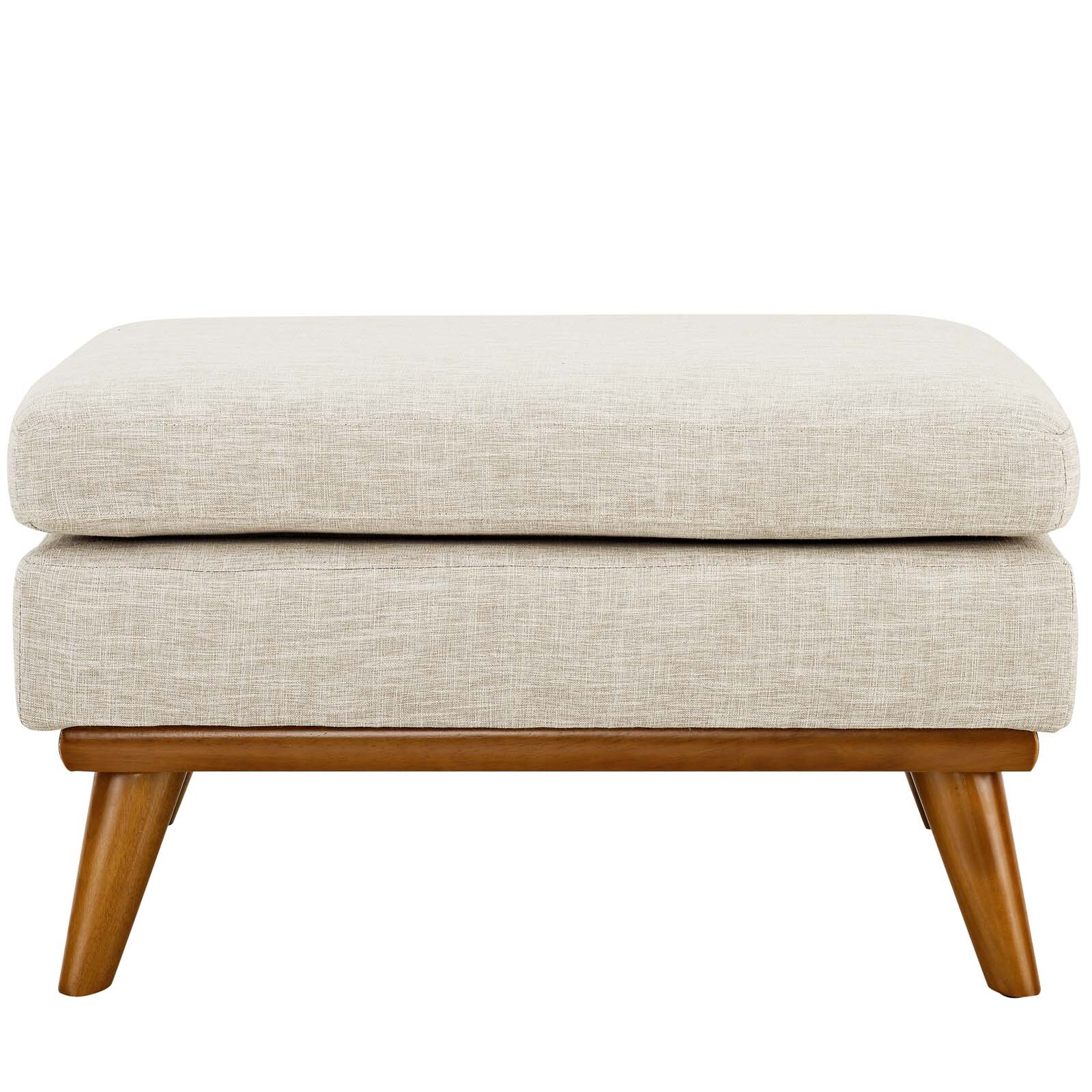 Modway Mid-Century Modern Upholstered Fabric Square Ottoman in Beige