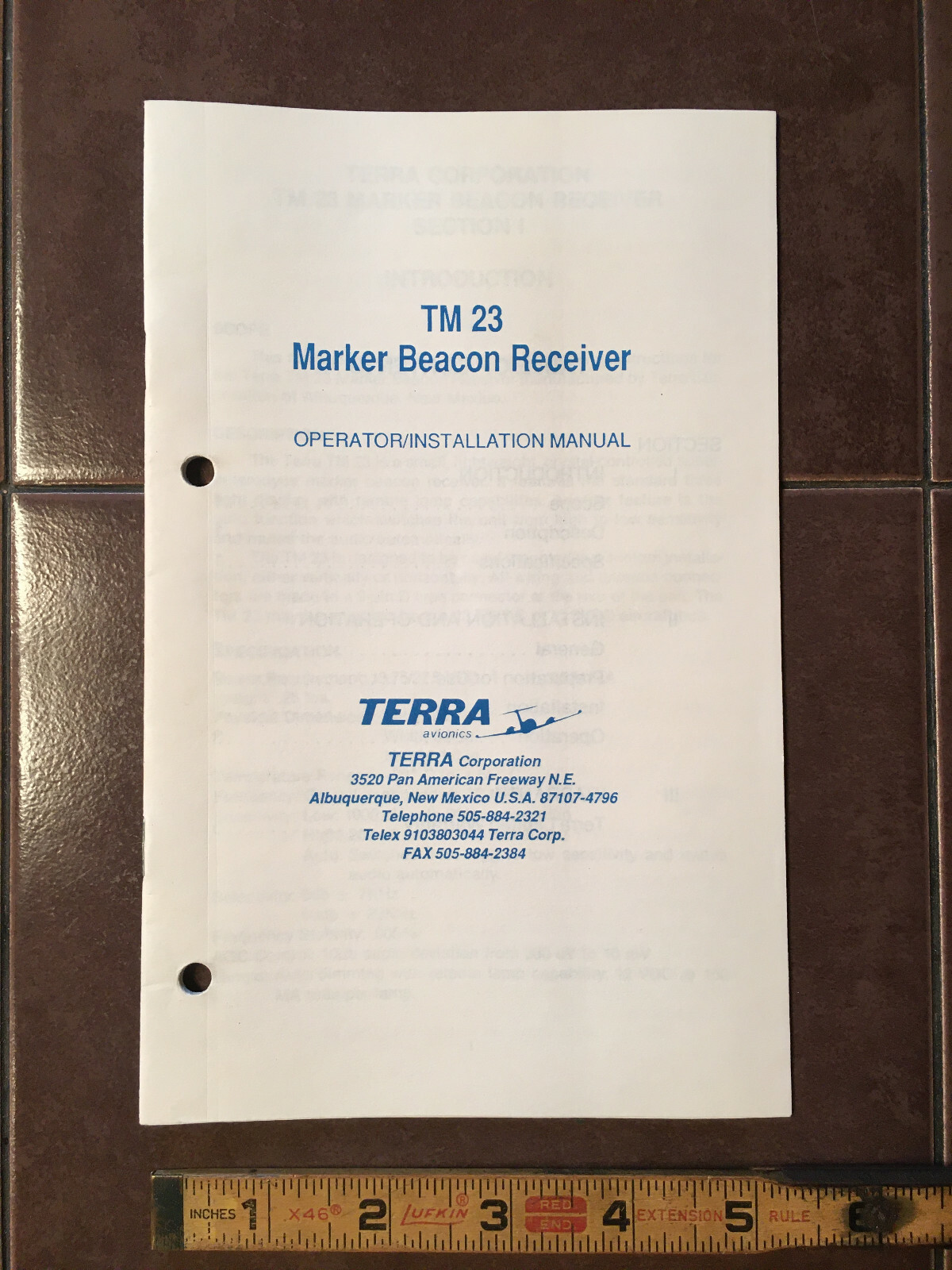Terra TM-23 Marker Install Manual