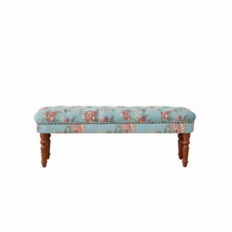 Classic Upholstered Button-Tufted Entryway Bench Ottoman with Turned Wood Legs