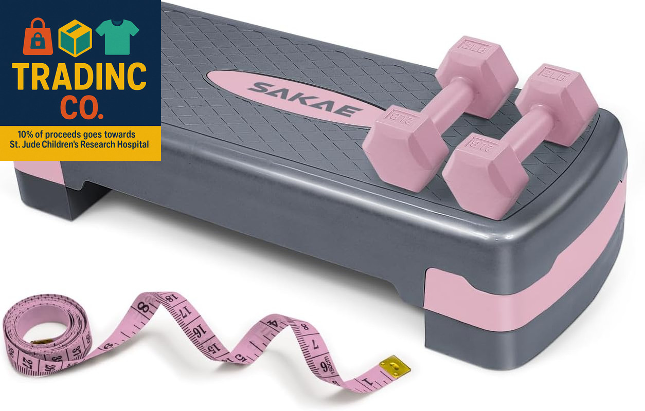 Adjustable Height Aerobic Stepper Set, Multiple Bundle Options with Dumbbells, K