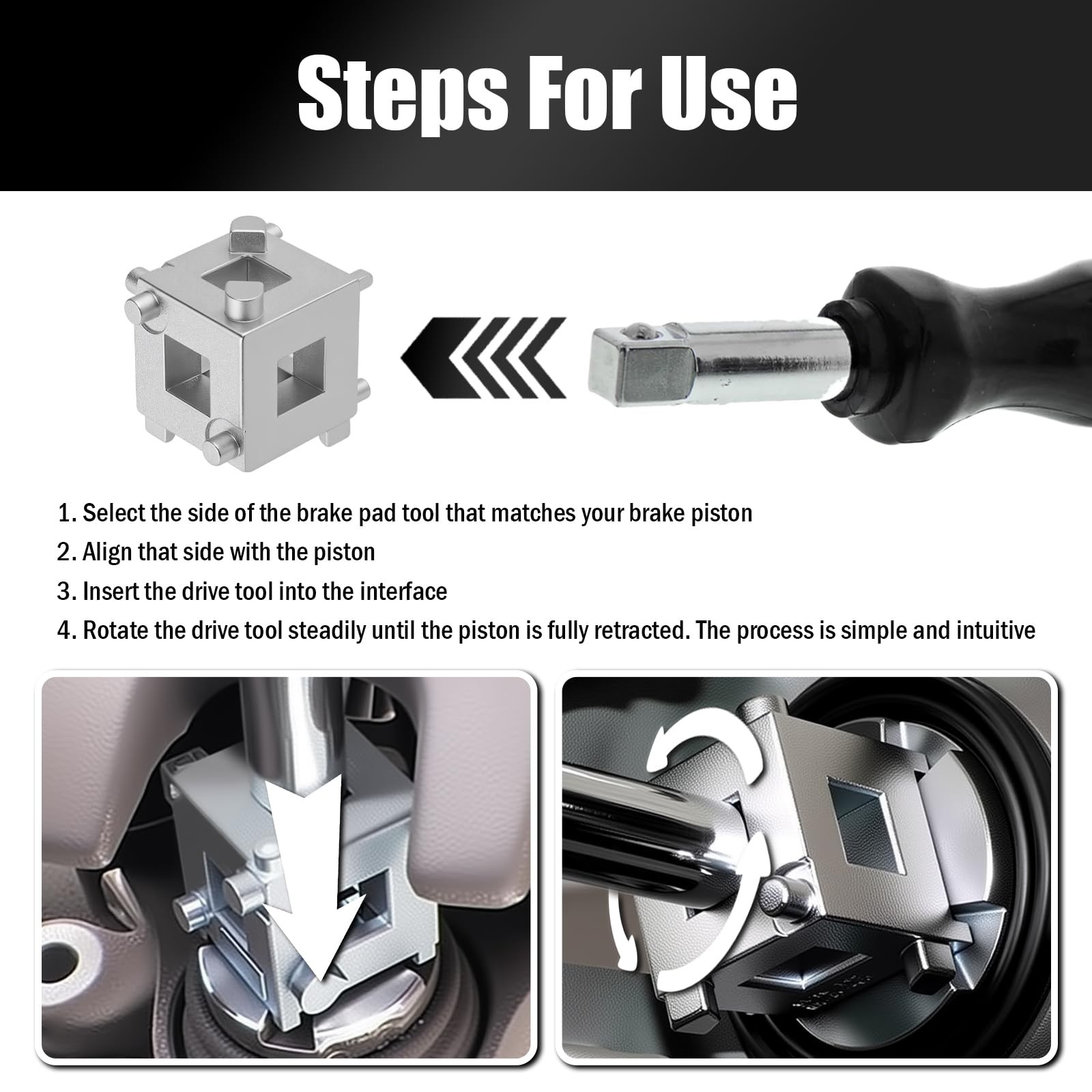 TSIEBRV Cube Brake Caliper Compression Tool Driven 1.3*1.29*0.99 inch, Silver