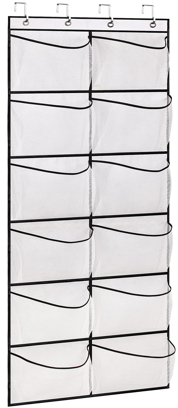 KIMBORA Over The Door Shoe Organizer 12 Large Mesh Pockets Boots Large, White