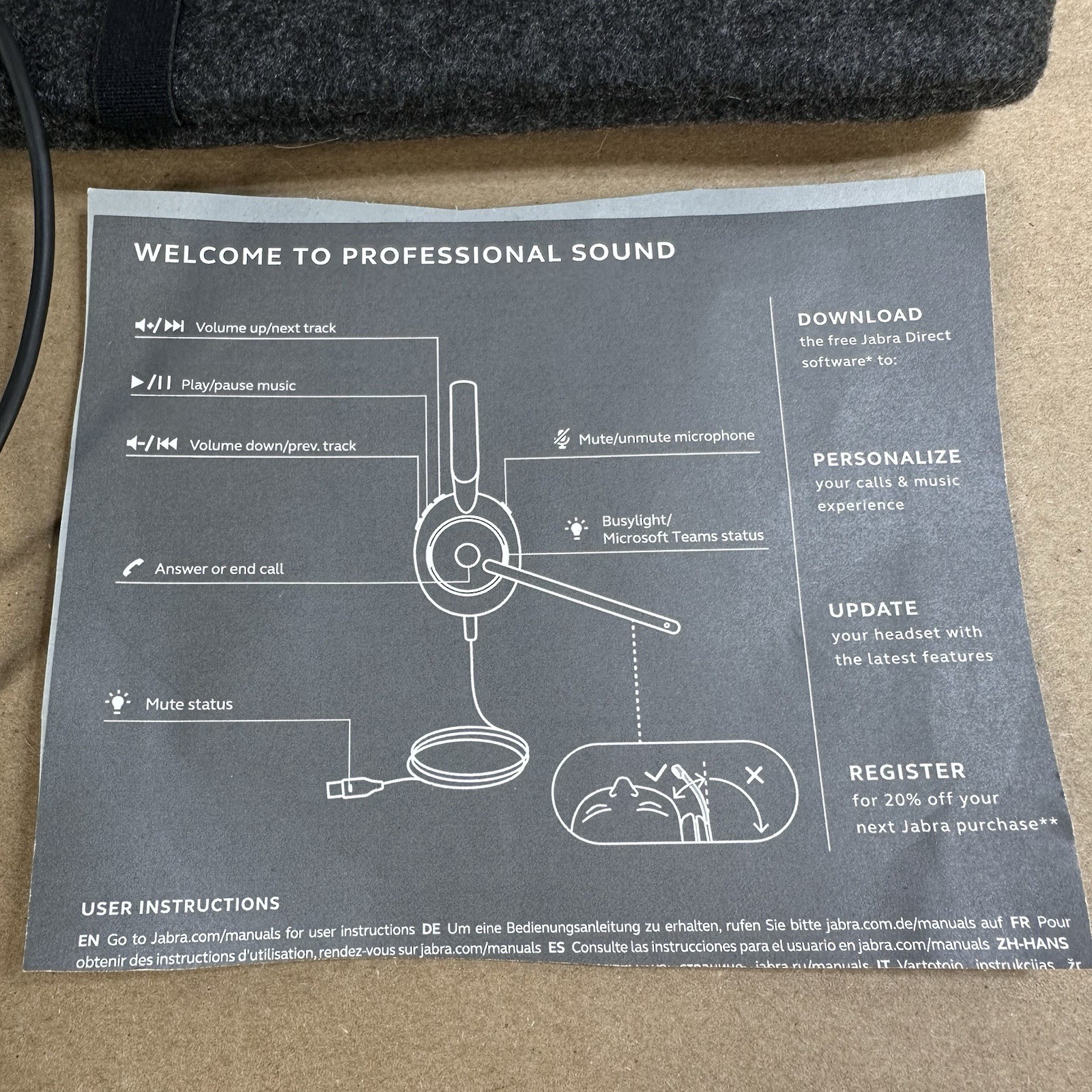 Jabra Evolve2 30 SE USB Wired Stereo Headset w/ Mic - Comes with Felt Case