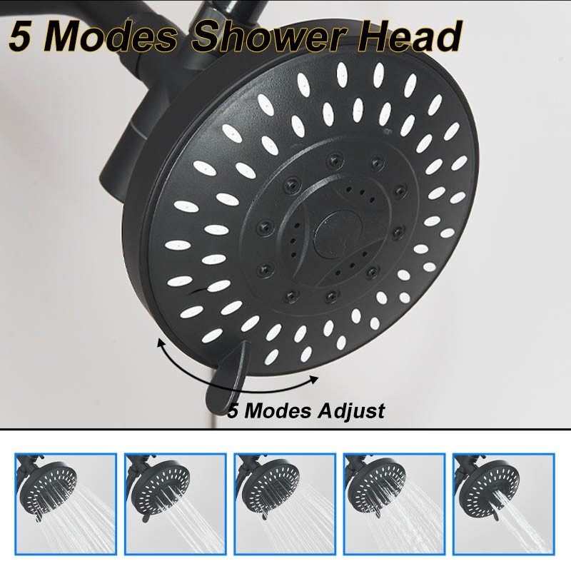 High Pressure Black Adjustable Dual Shower Head with Handheld System for Couples