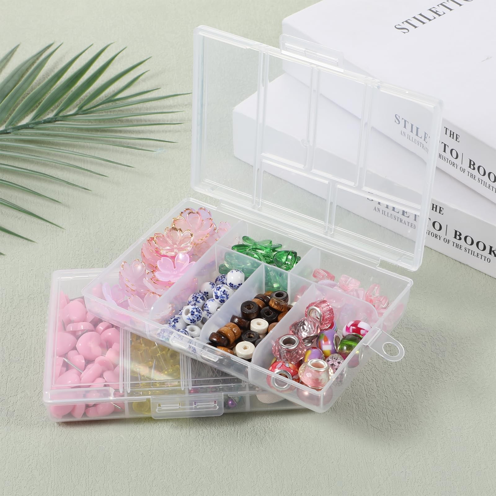 2Pcs Plastic Organizer Box with Dividers, 6 Grids Mini Organizer Clear Small ...