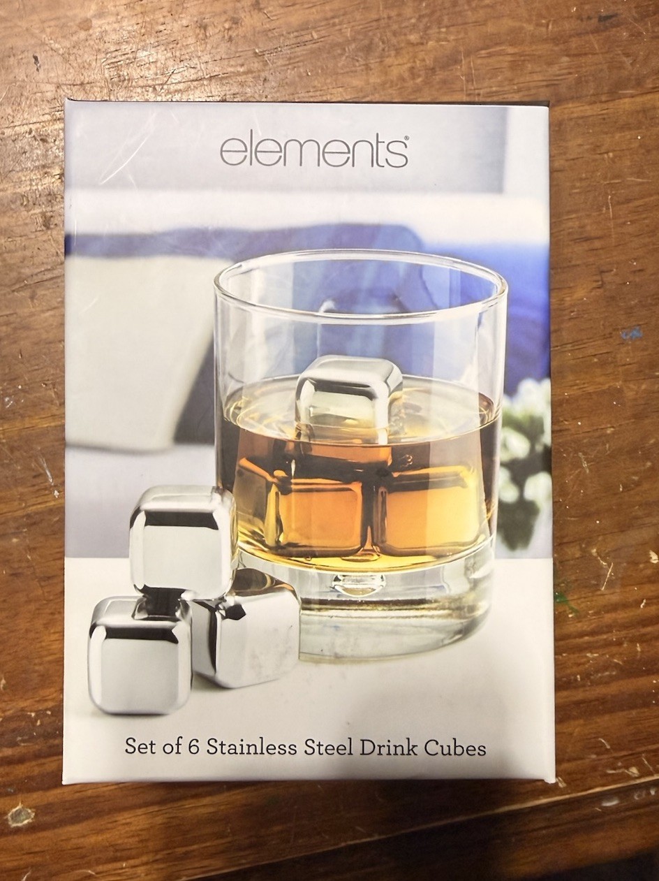 Elements Stainless Steel Whiskey  Drink Cubes Set Reusable w/ Pouch