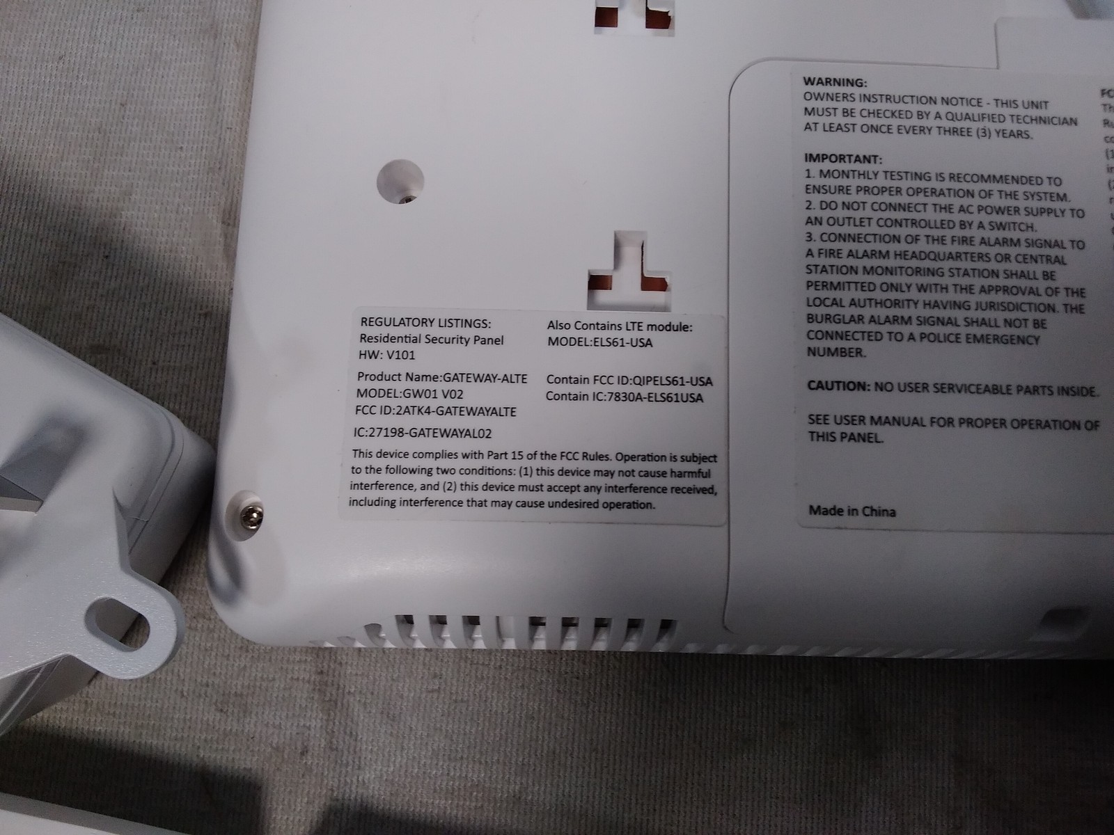 COVE Gateway Security Touch Alarm Panel ELS61-USA GW01 V02