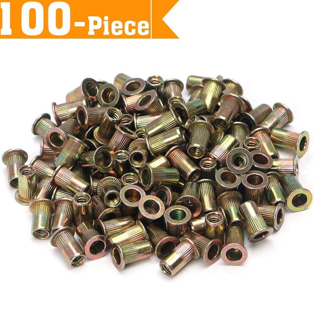 100pcs Carbon Steel SAE Rivet Nuts 1/4-20 Threaded Rivet Insert Nutsert Rivnu...
