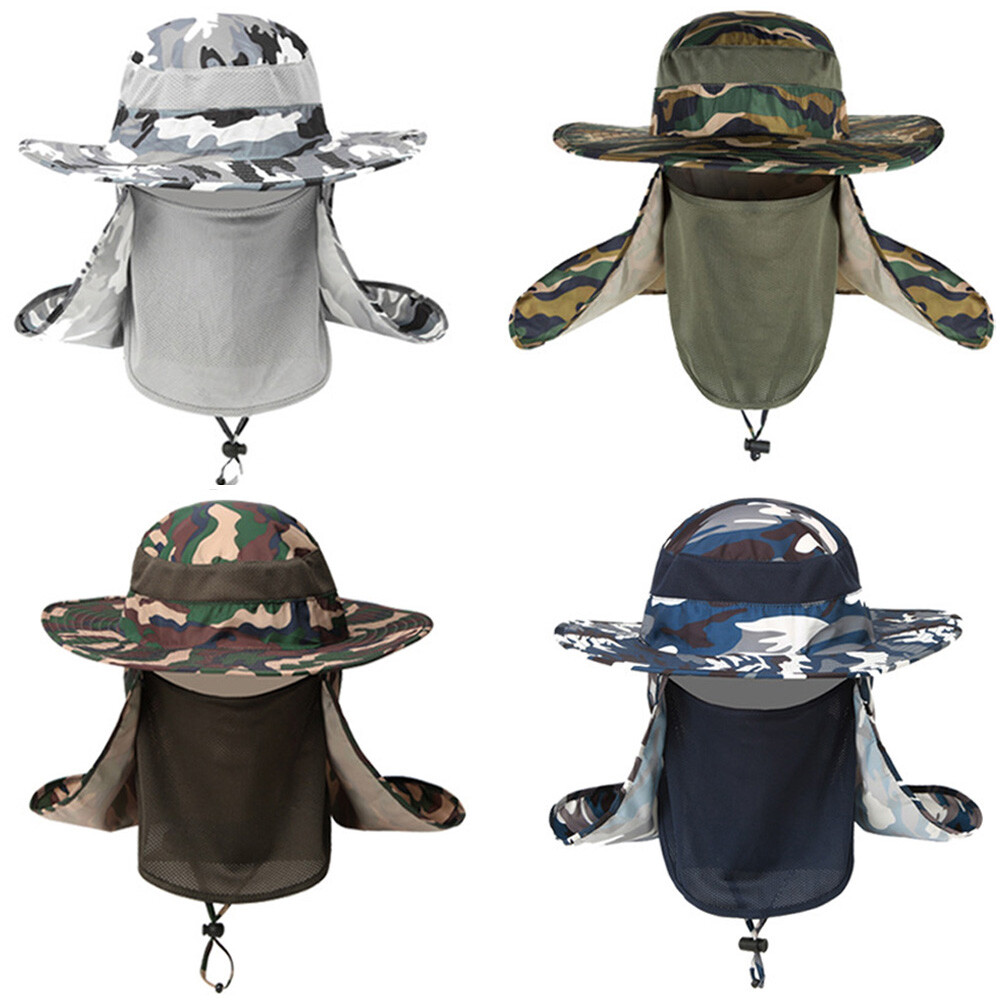 Men's Camouflage Cover Face Fisherman Hat Sun Protection Climbing Wide Brim Caps