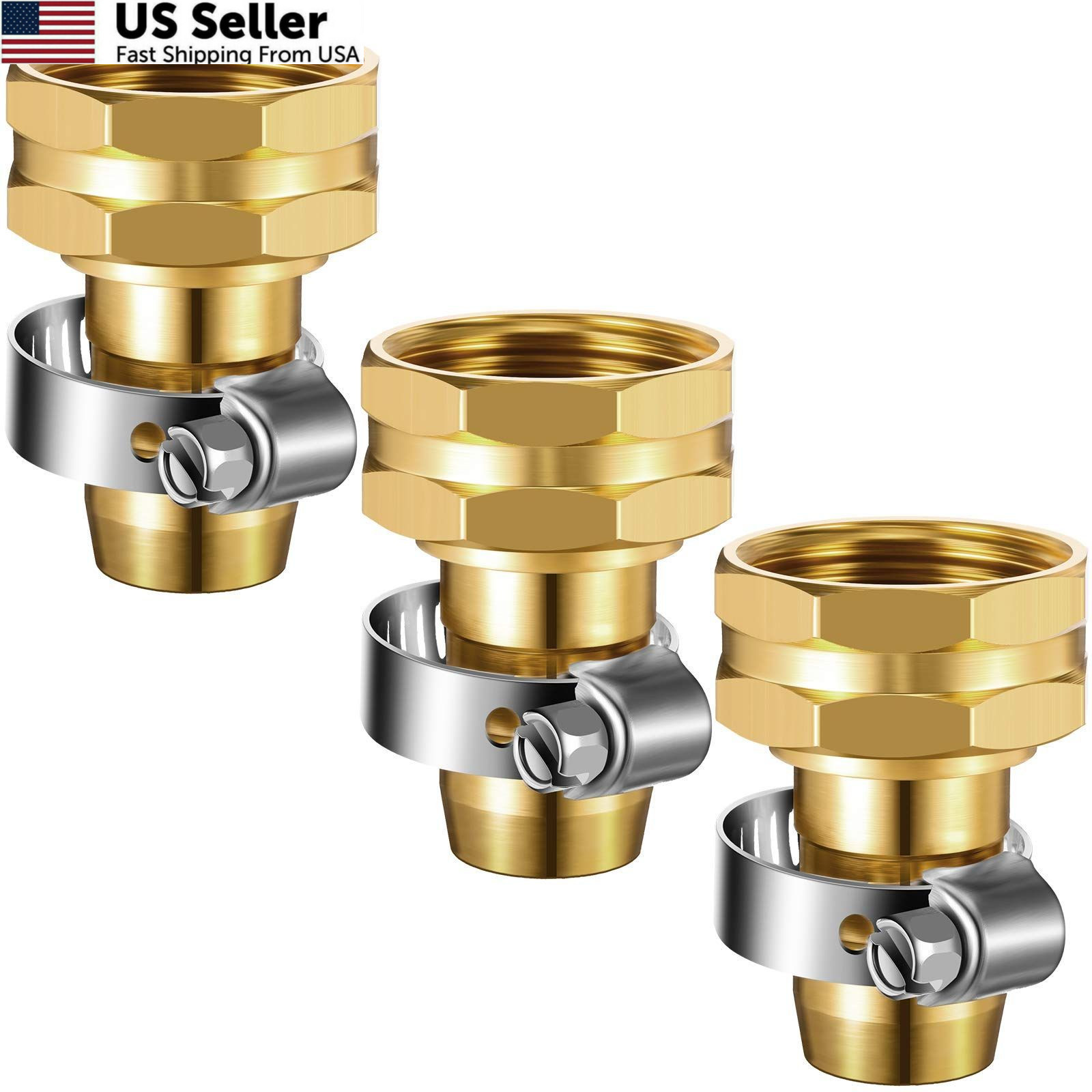 Hotop 3 Pieces Aluminum Female Thread Shank Hose Menders 5/8 Inch, Gold